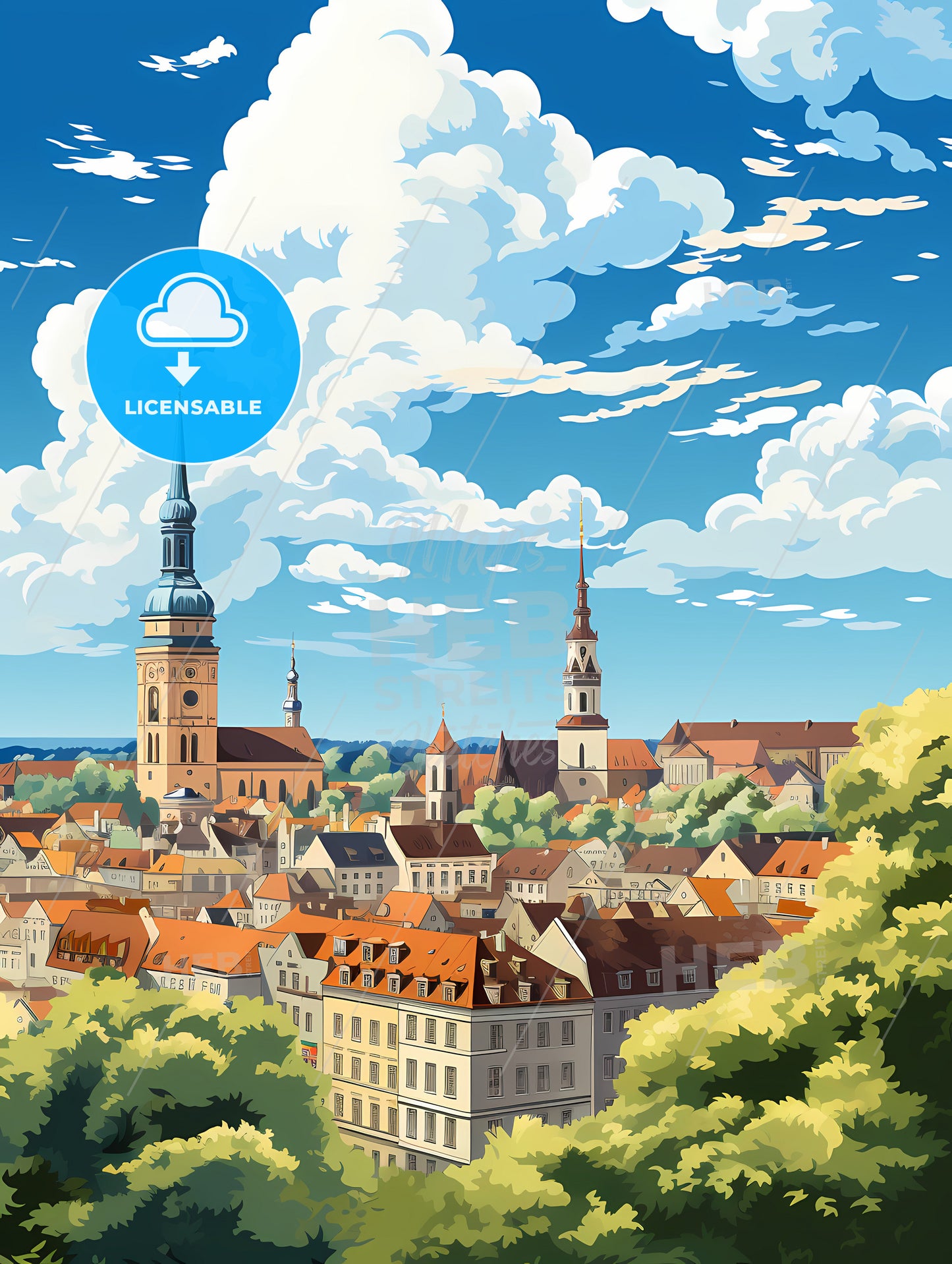 A City With Many Buildings And Trees