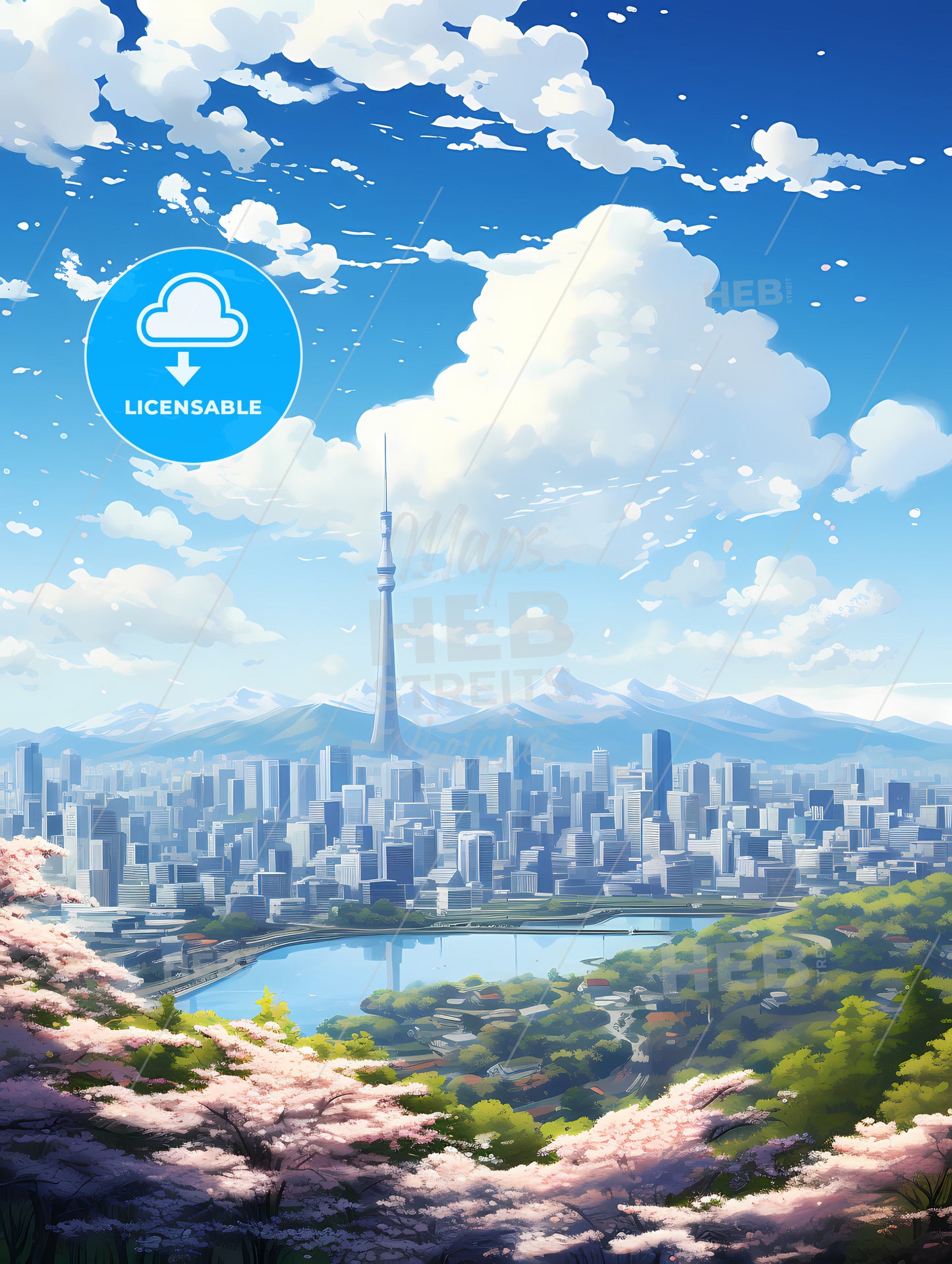 A City Landscape With A Lake And Mountains