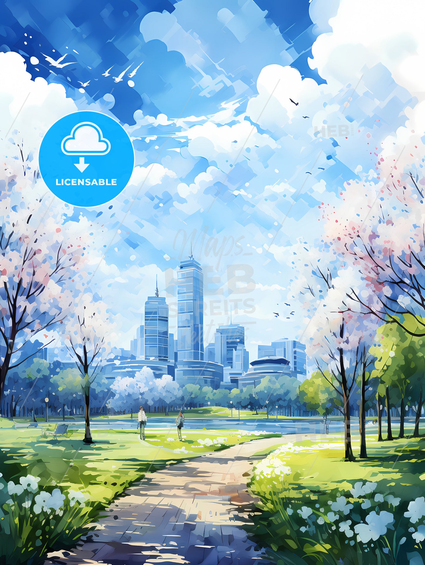 A Park With Trees And A City In The Background