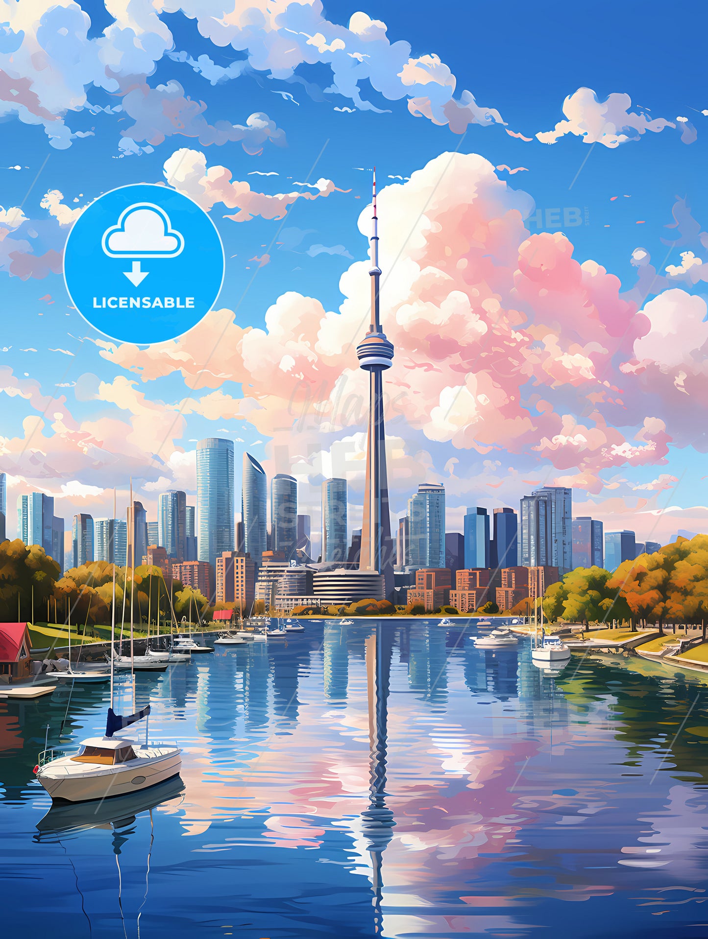 A City With A Tall Tower And A Body Of Water