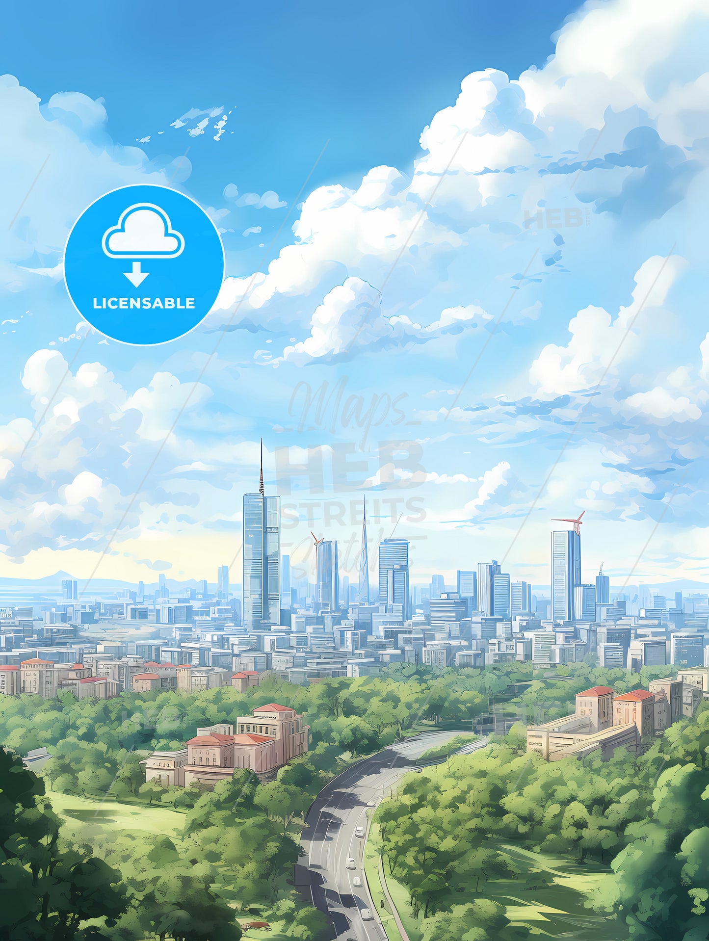 A City With Trees And Buildings