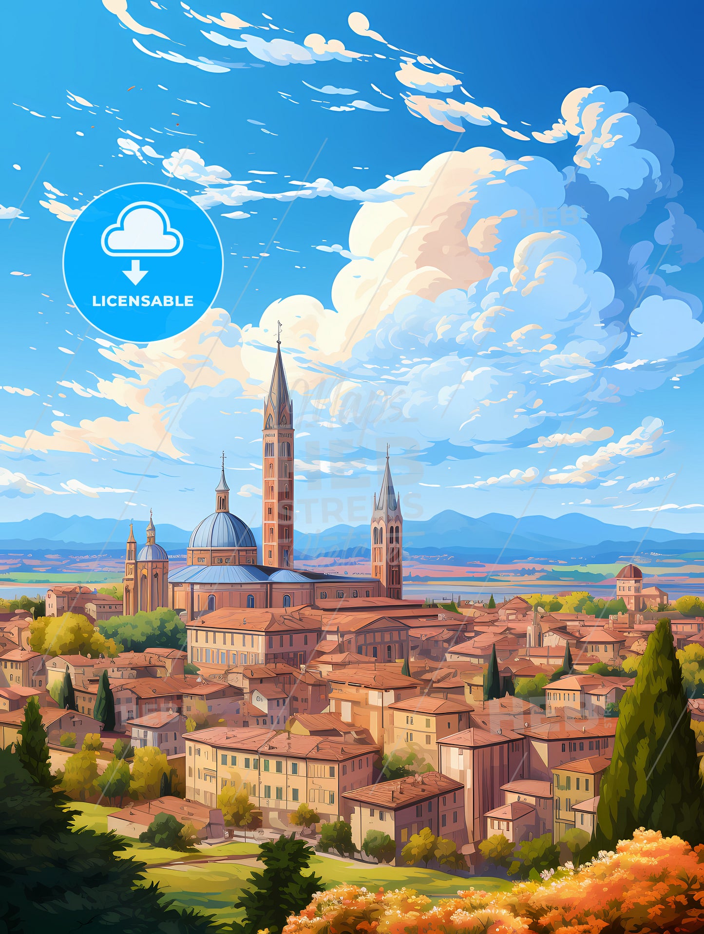 A City With A Blue Sky And Clouds