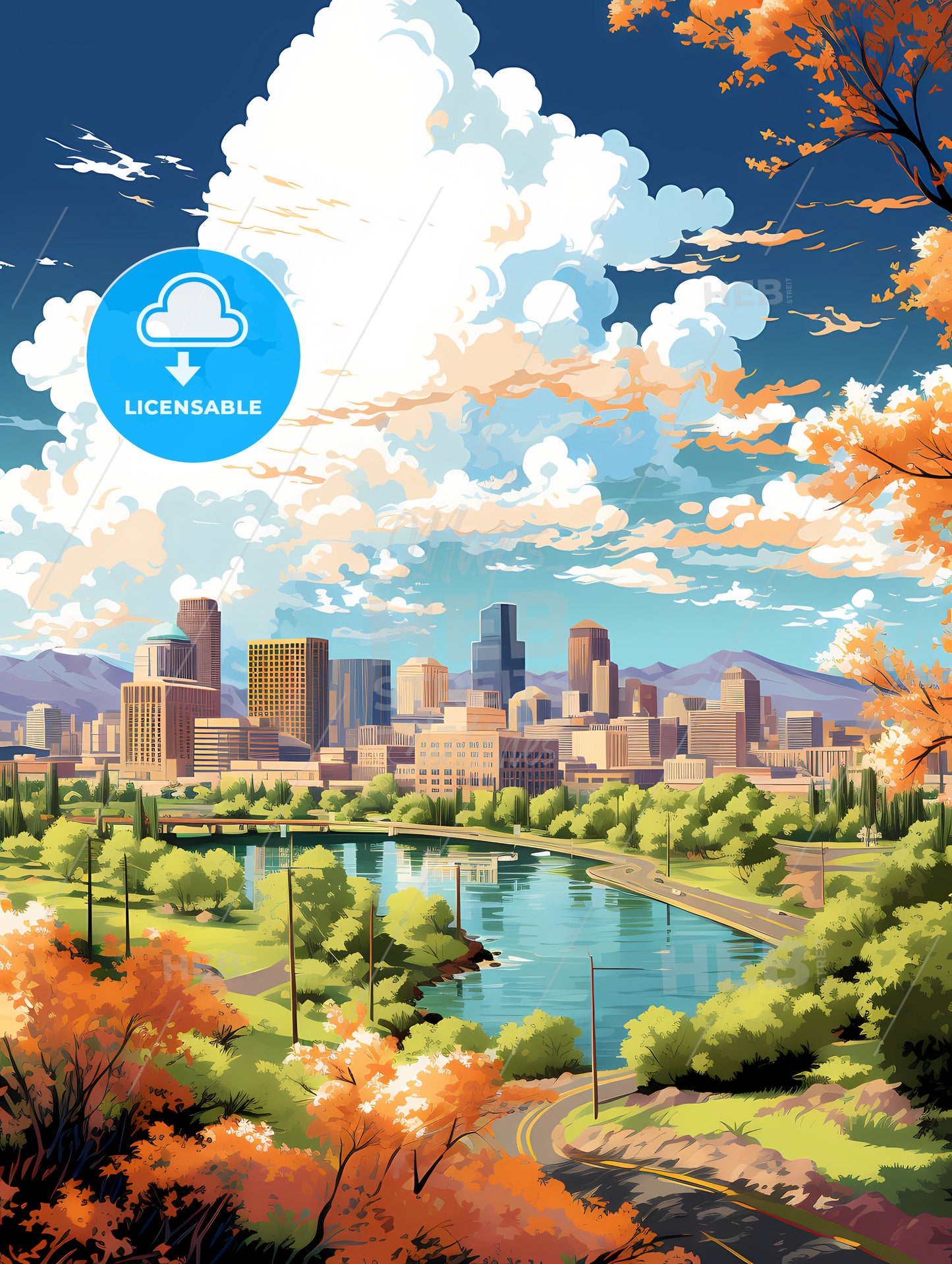 A City Landscape With A River And Trees