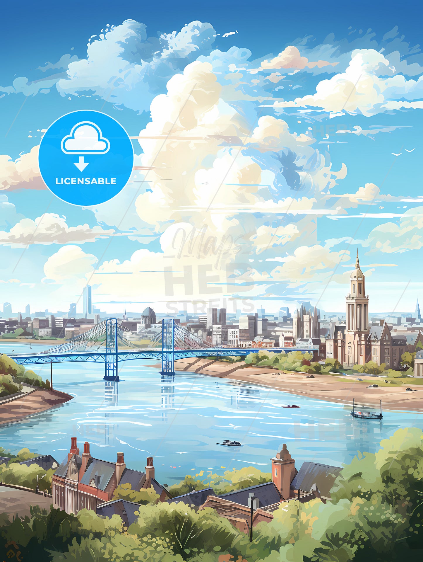 A Bridge Over A River With Buildings And Trees