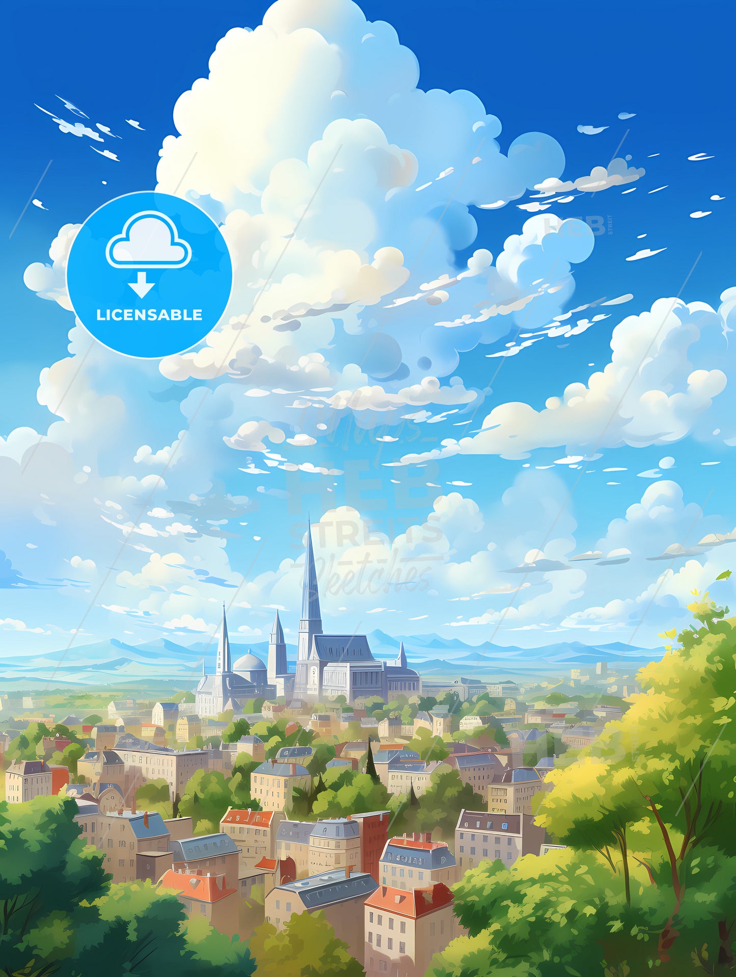 A City With A Tower And Buildings