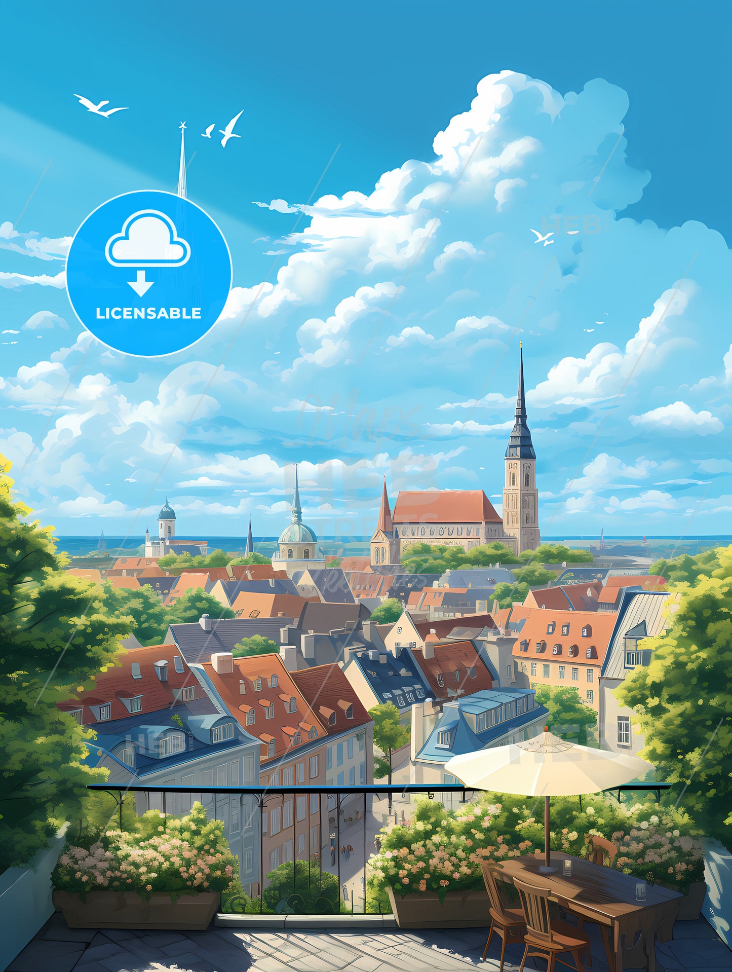 A City With Many Buildings And Trees