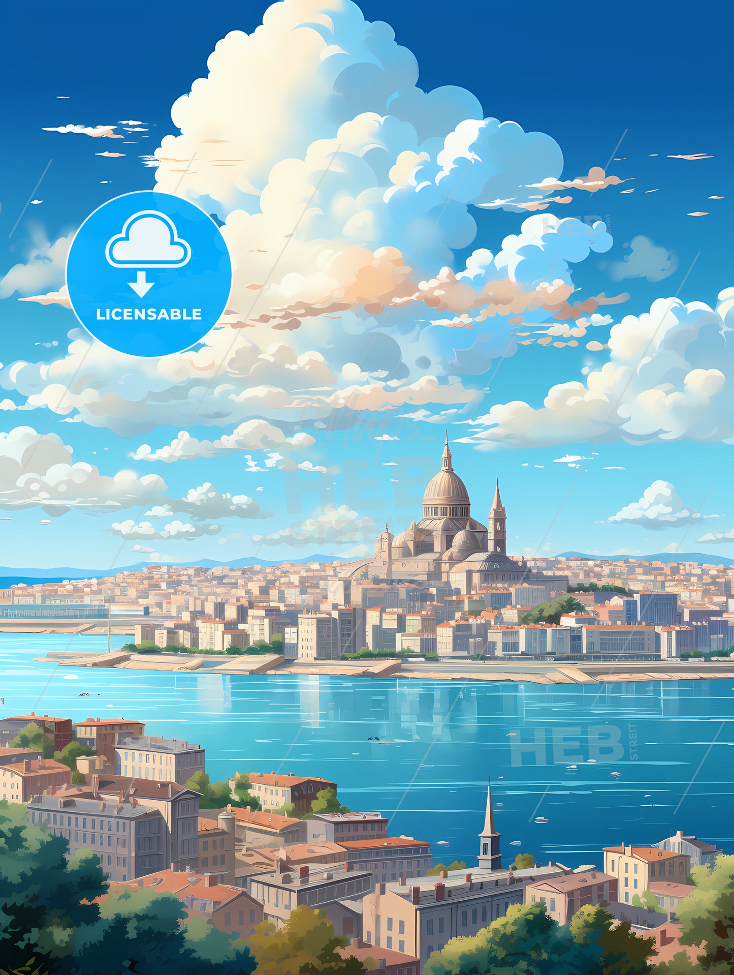 A City By Water With A Dome And Buildings