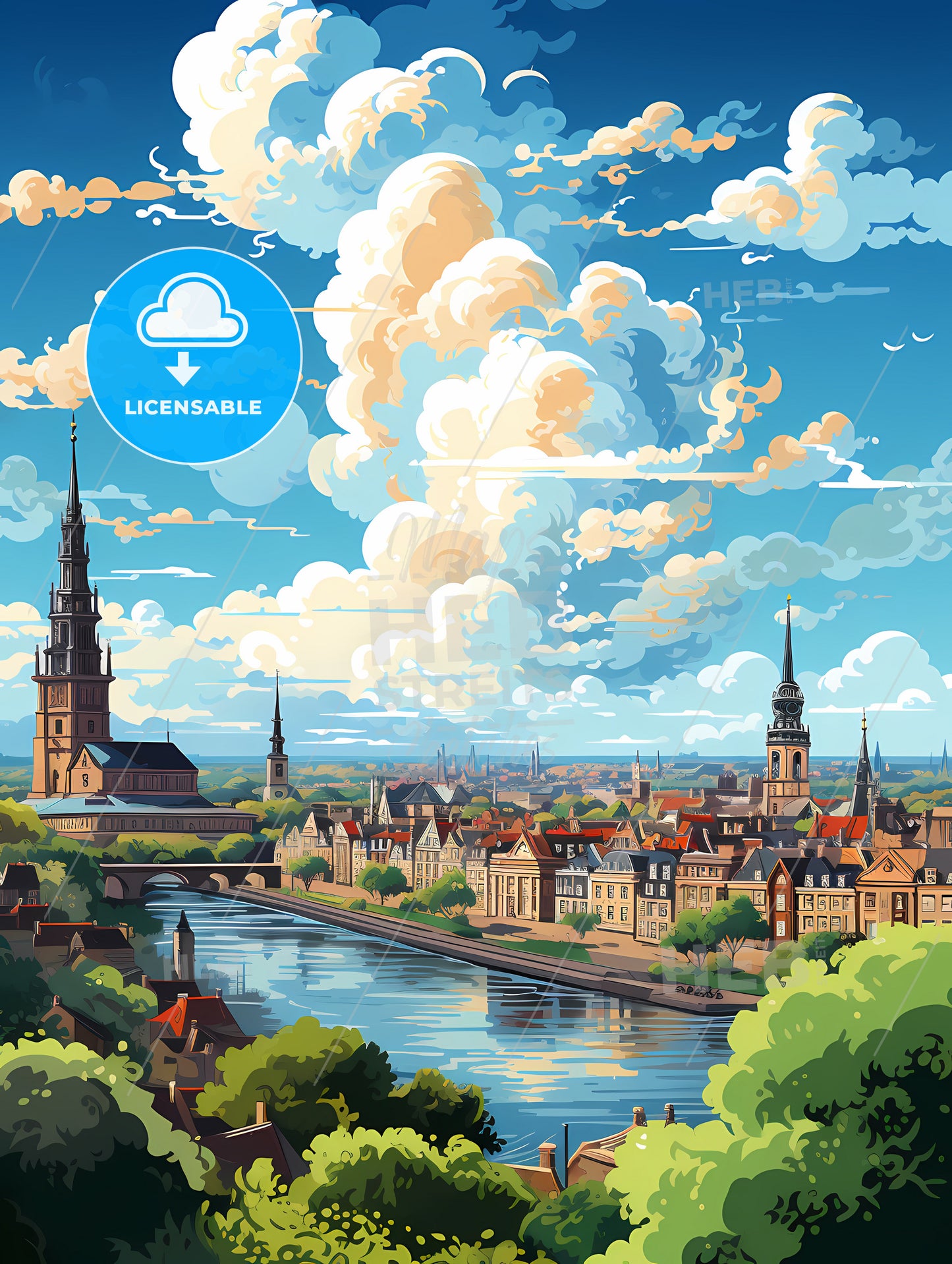 A City With A River And Trees