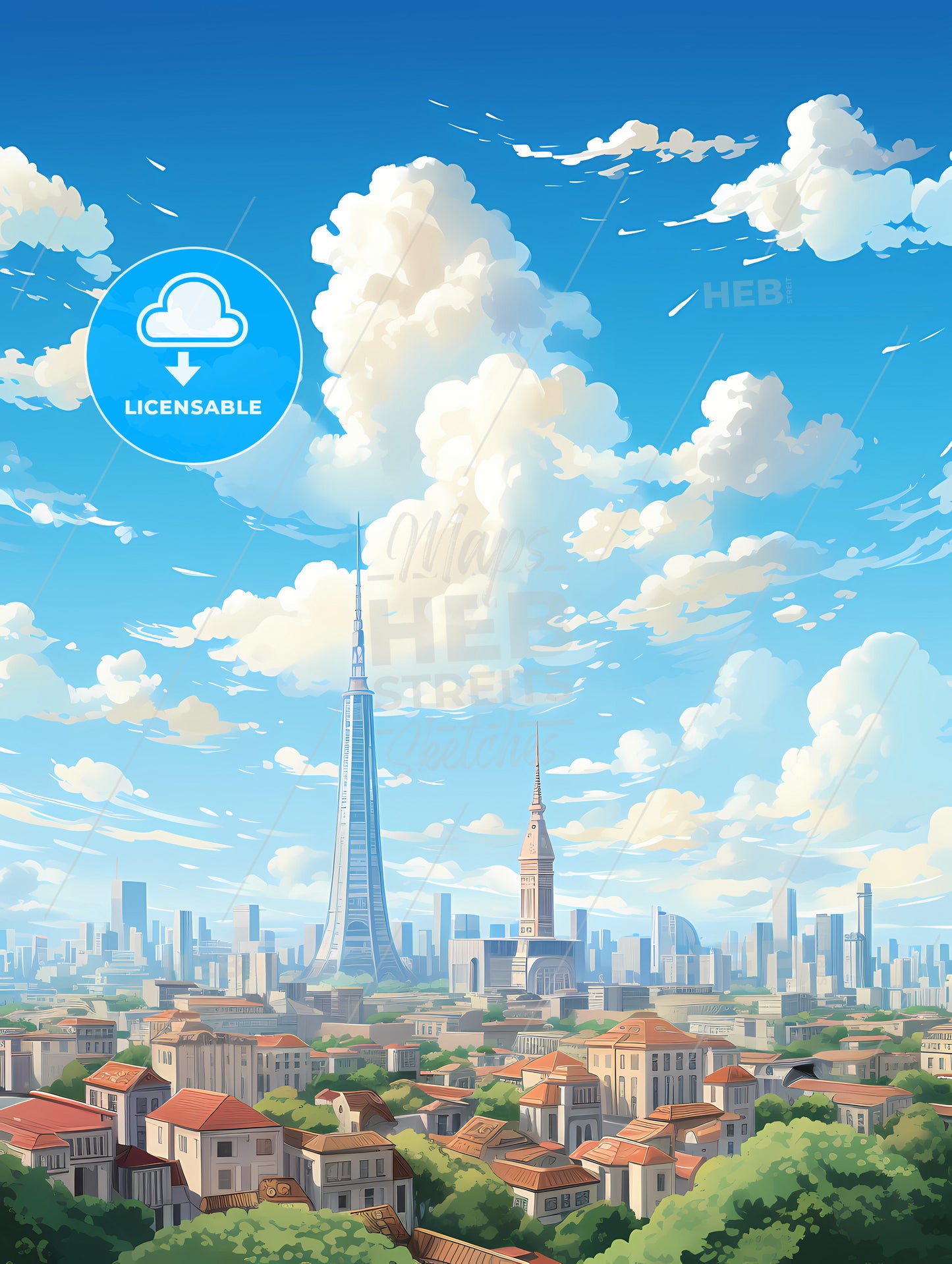 A City With Tall Buildings And Clouds In The Sky