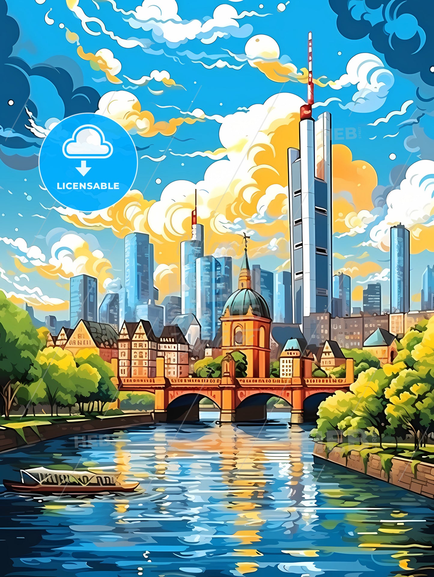 A River With A Bridge And A City In The Background