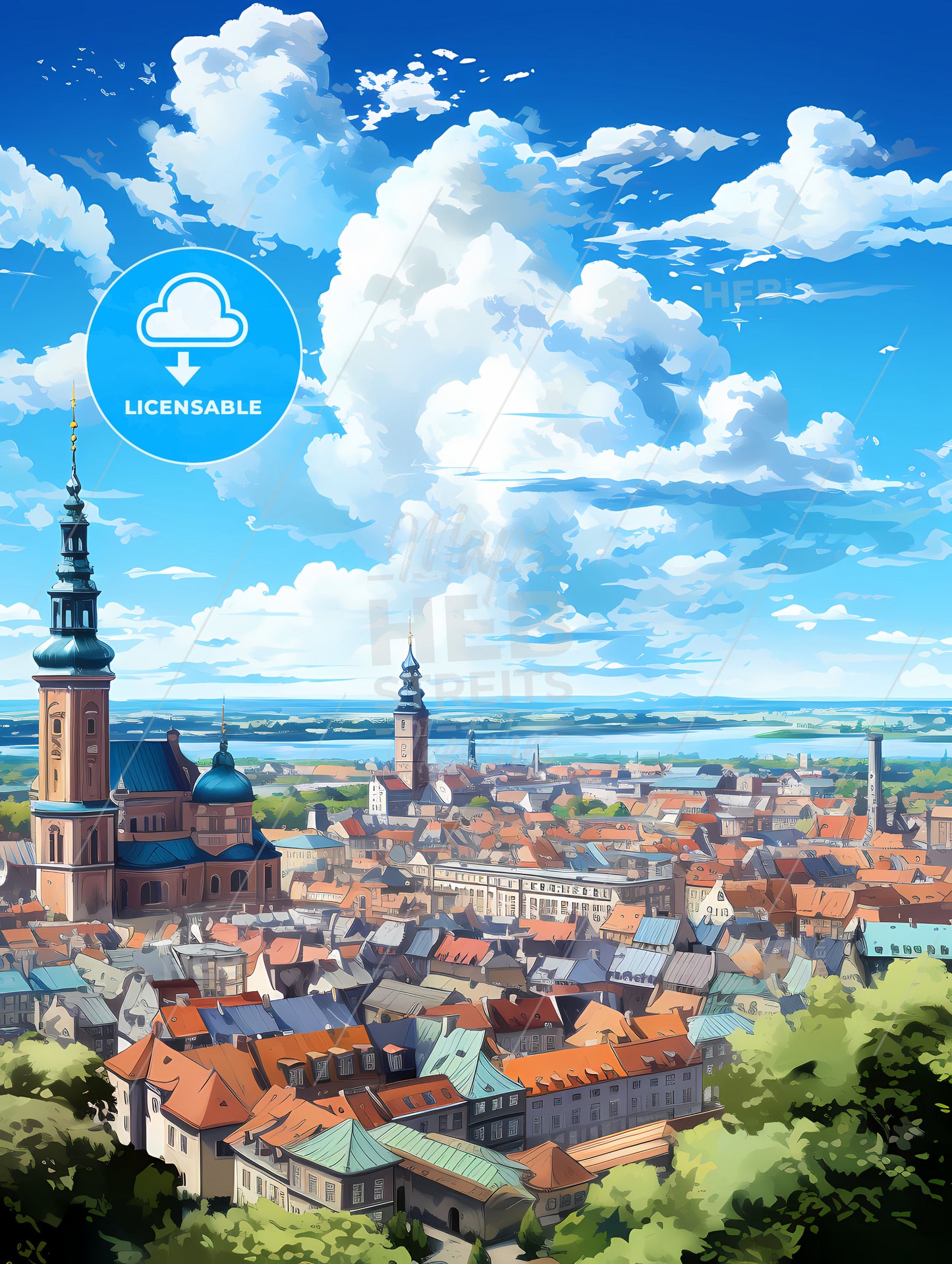 A City With Many Buildings And A River