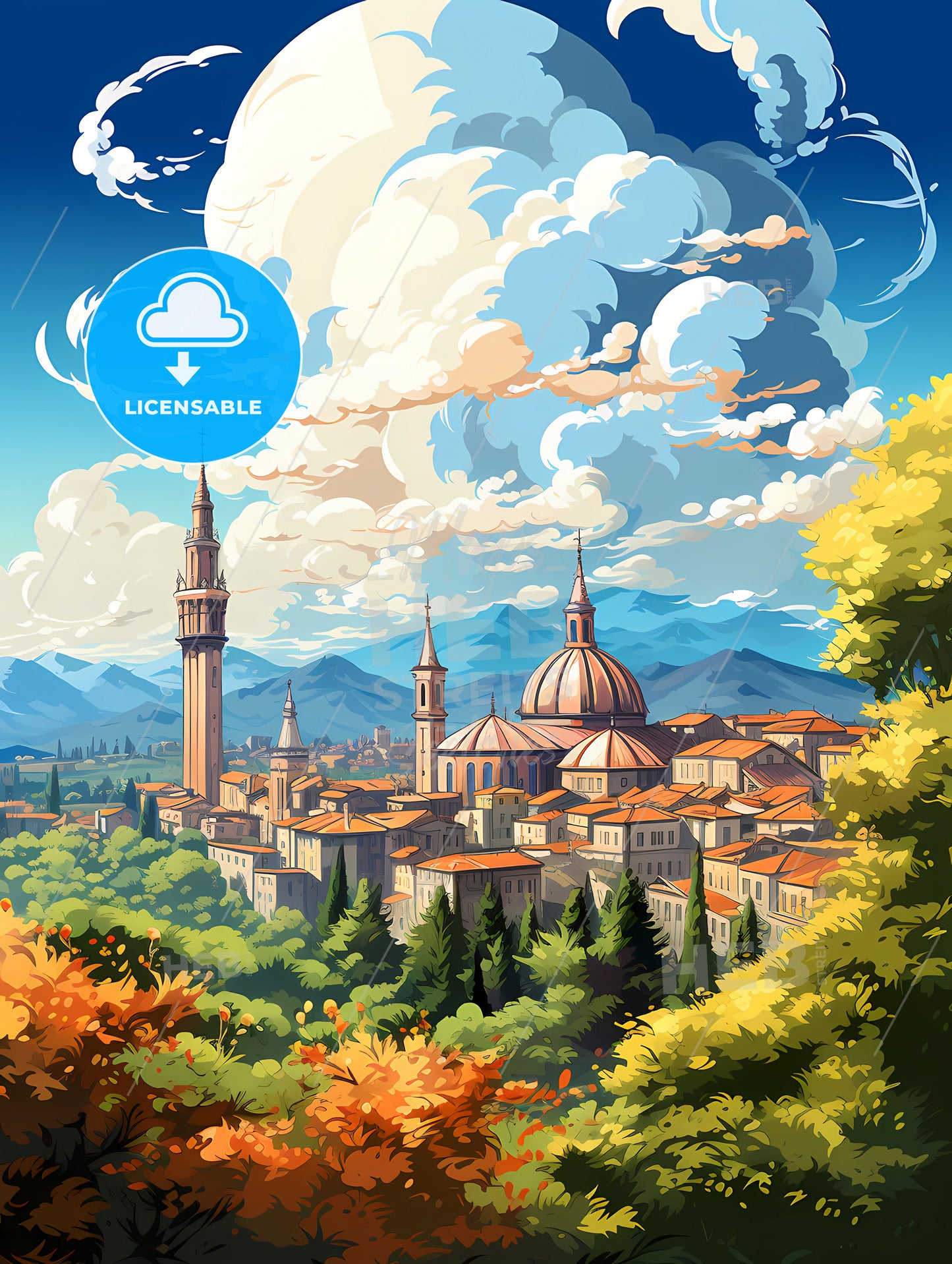 A City With Towers And Trees