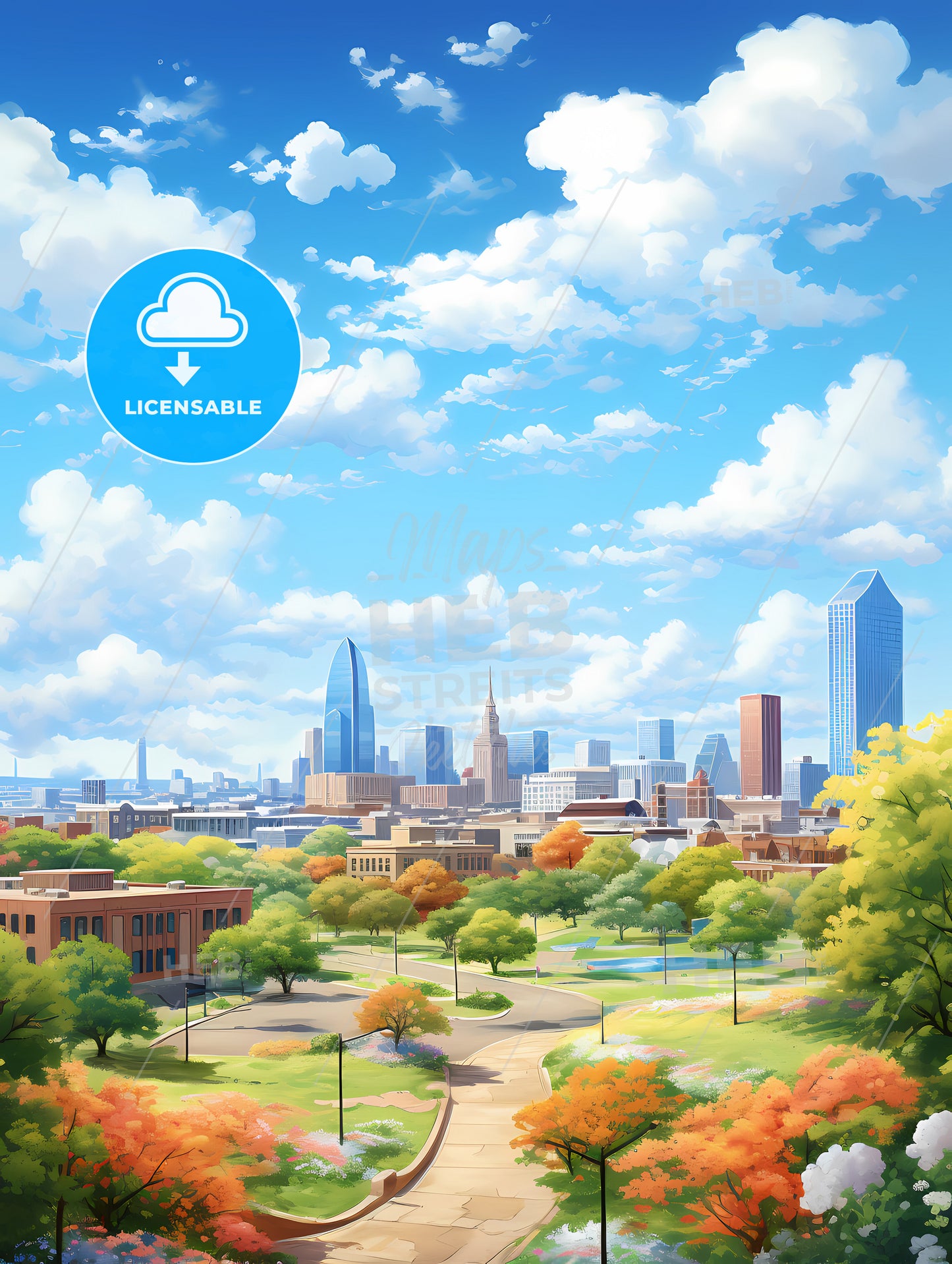 A City Landscape With Trees And Buildings