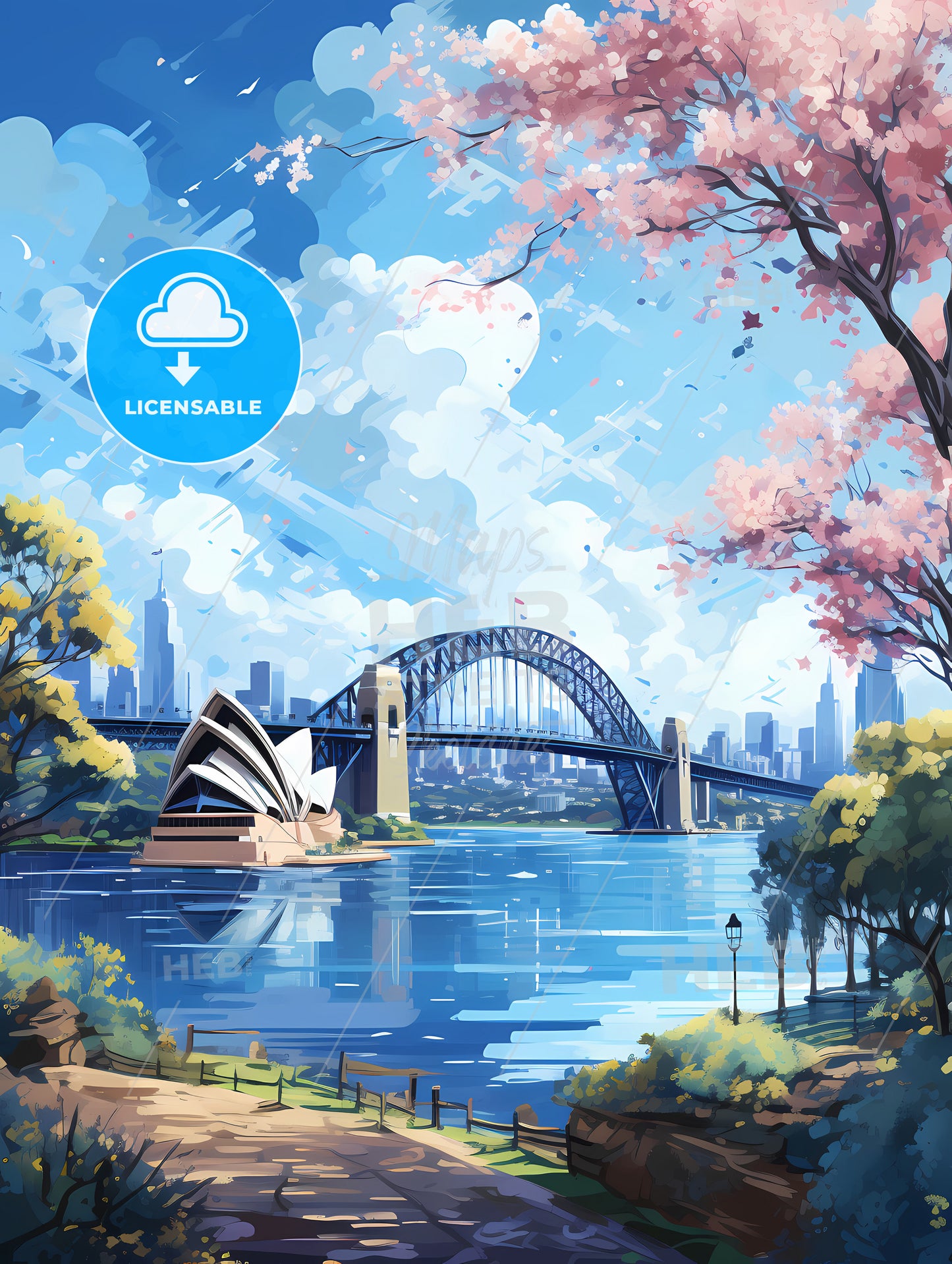 A Bridge Over Water With A Building And Trees