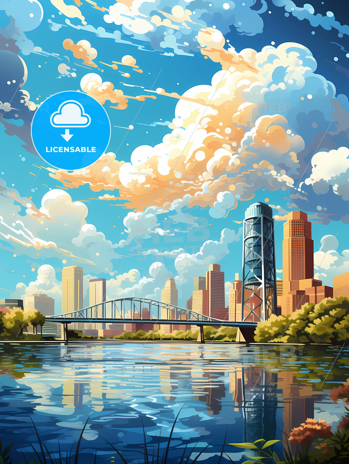 A Bridge Over A Body Of Water With A City In The Background