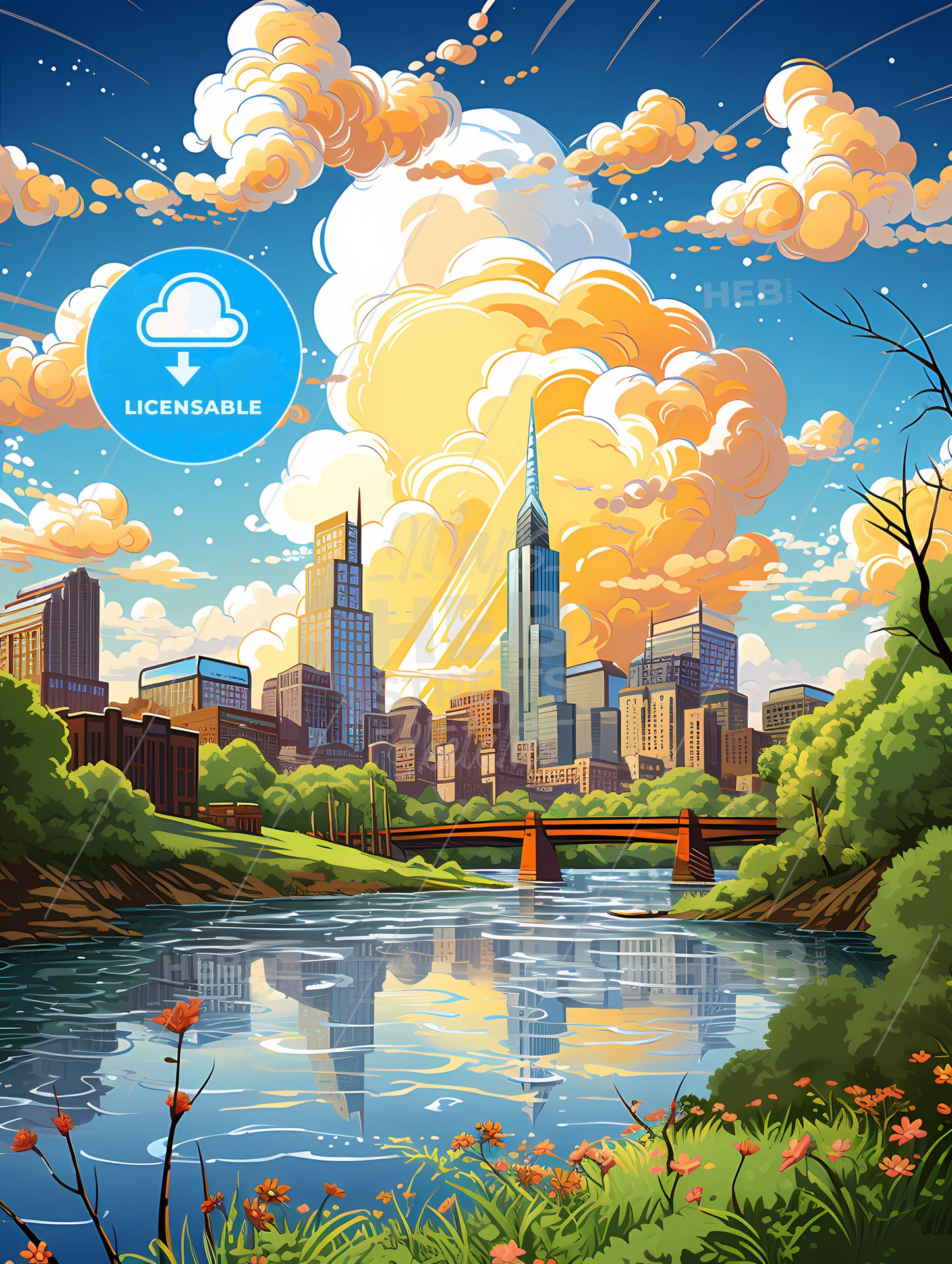 A City Landscape With A River And Trees