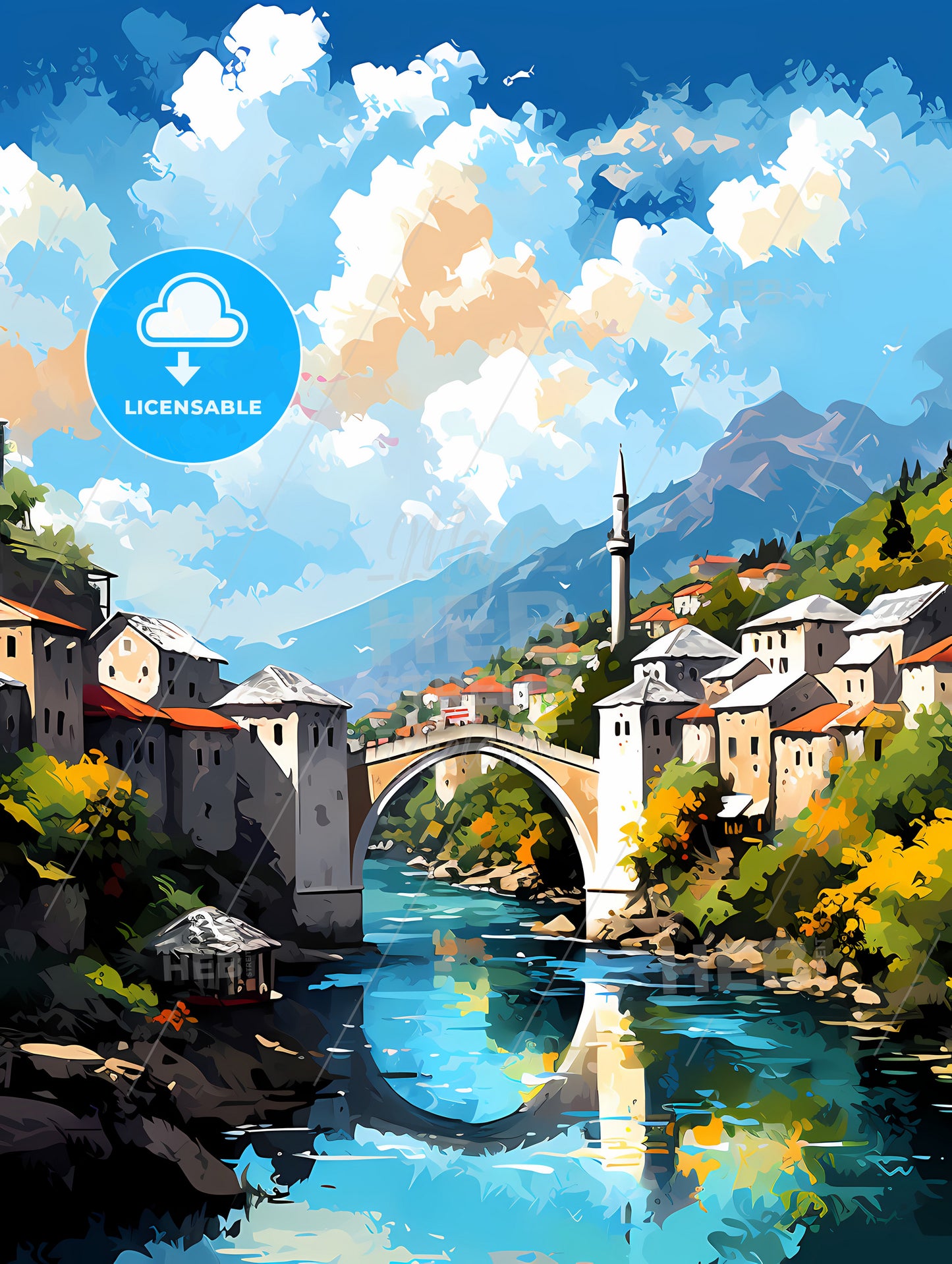 A Bridge Over A River With Buildings And Trees