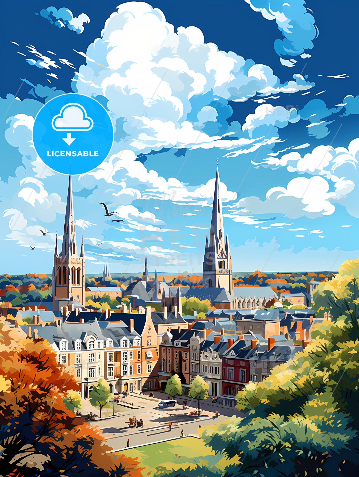 A City With Towers And Trees