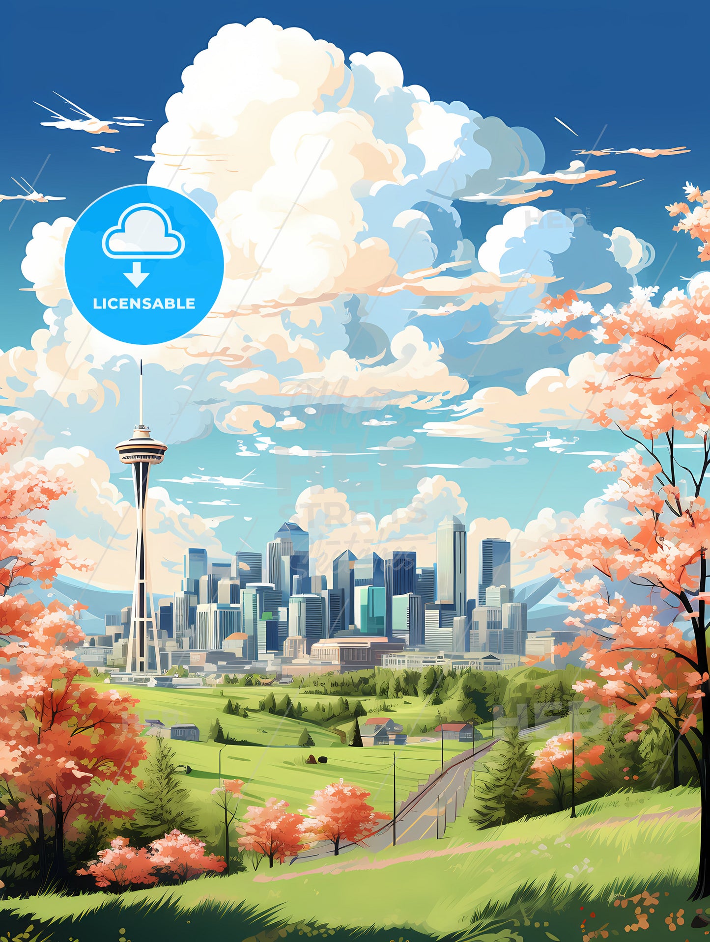 A City Landscape With Trees And A Road