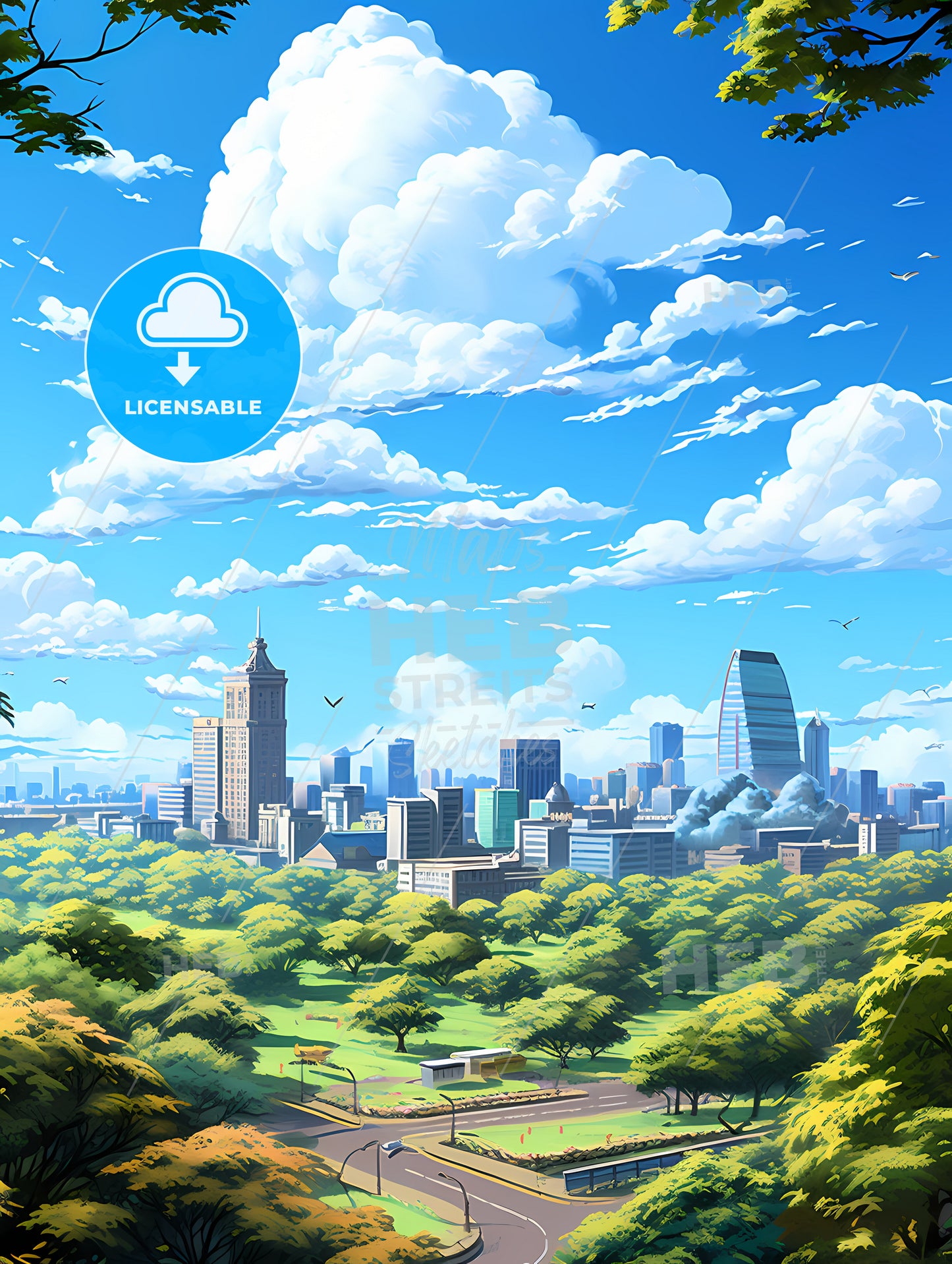 A City Landscape With Trees And Buildings