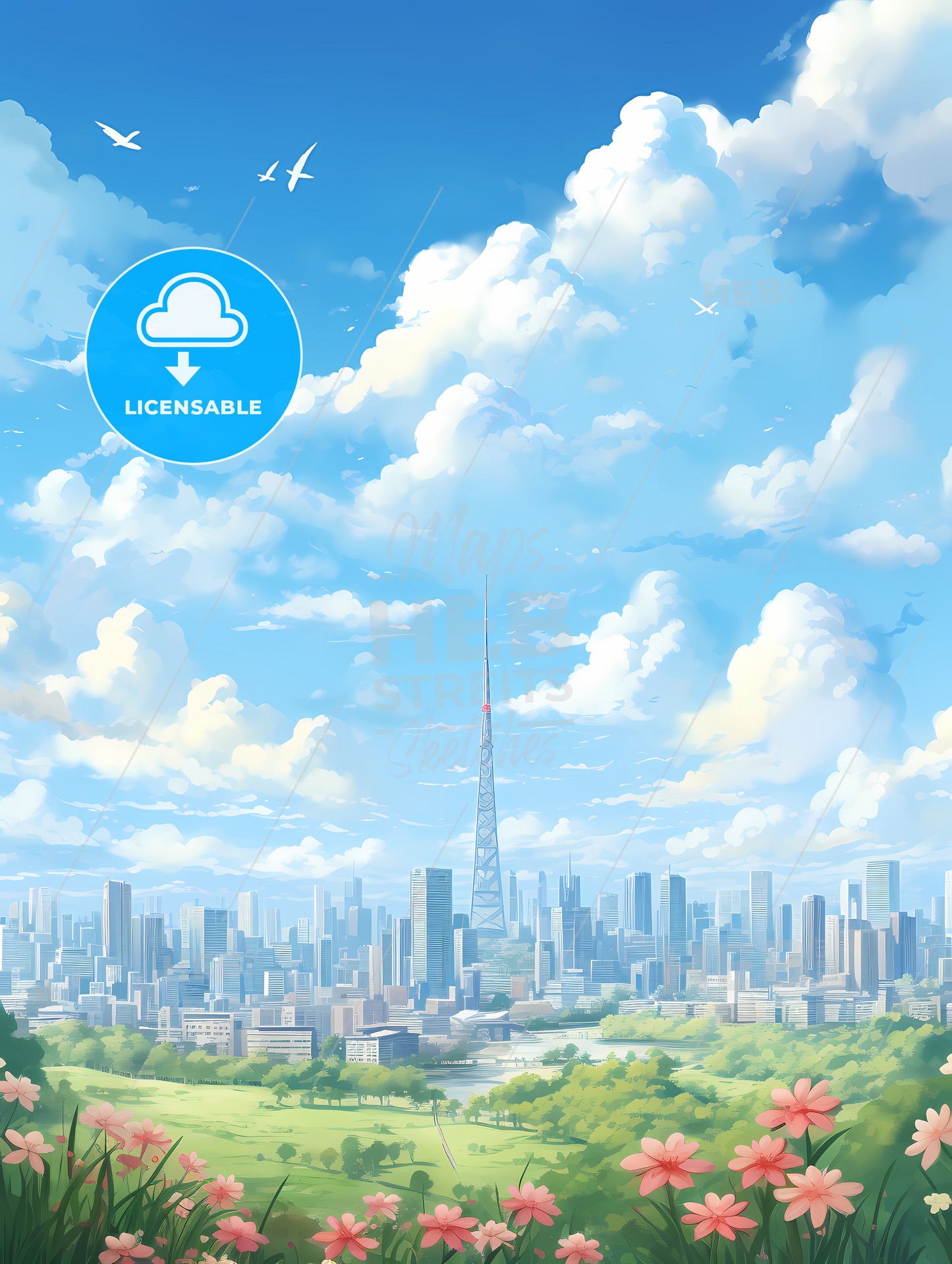 A City Landscape With A Tall Tower