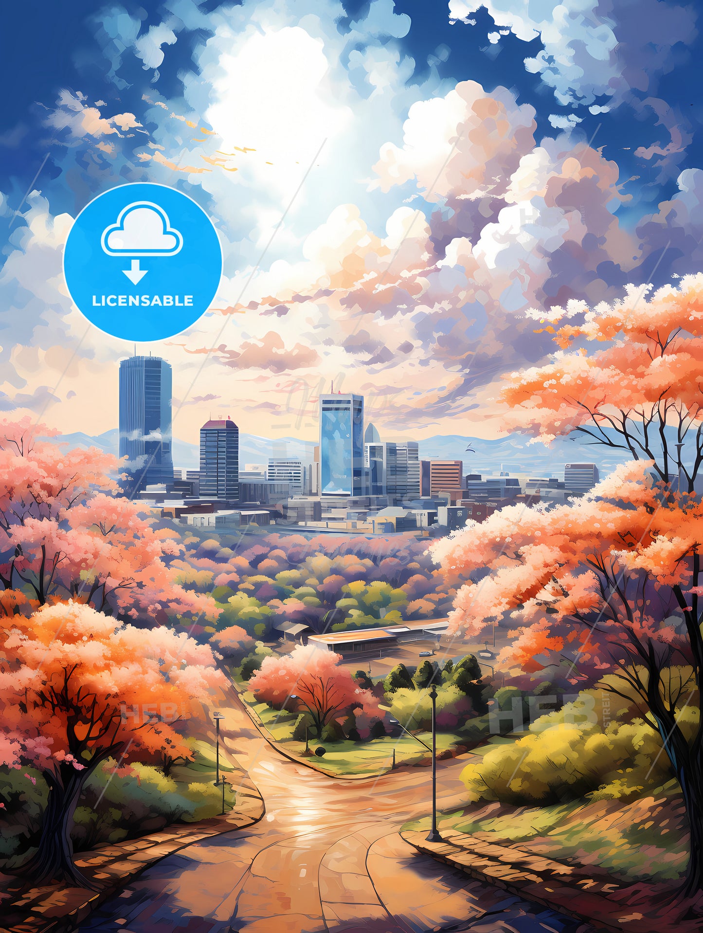 A City Landscape With Trees And Buildings