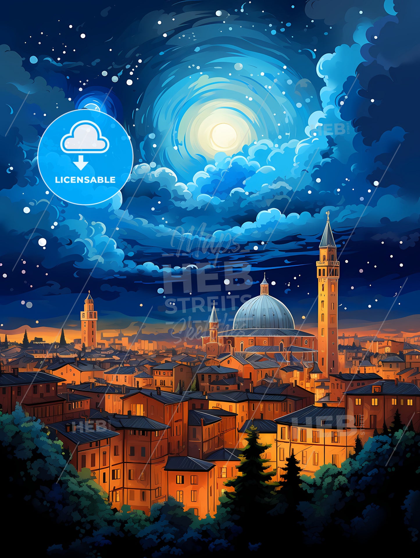 A City With Towers And A Dome In The Middle