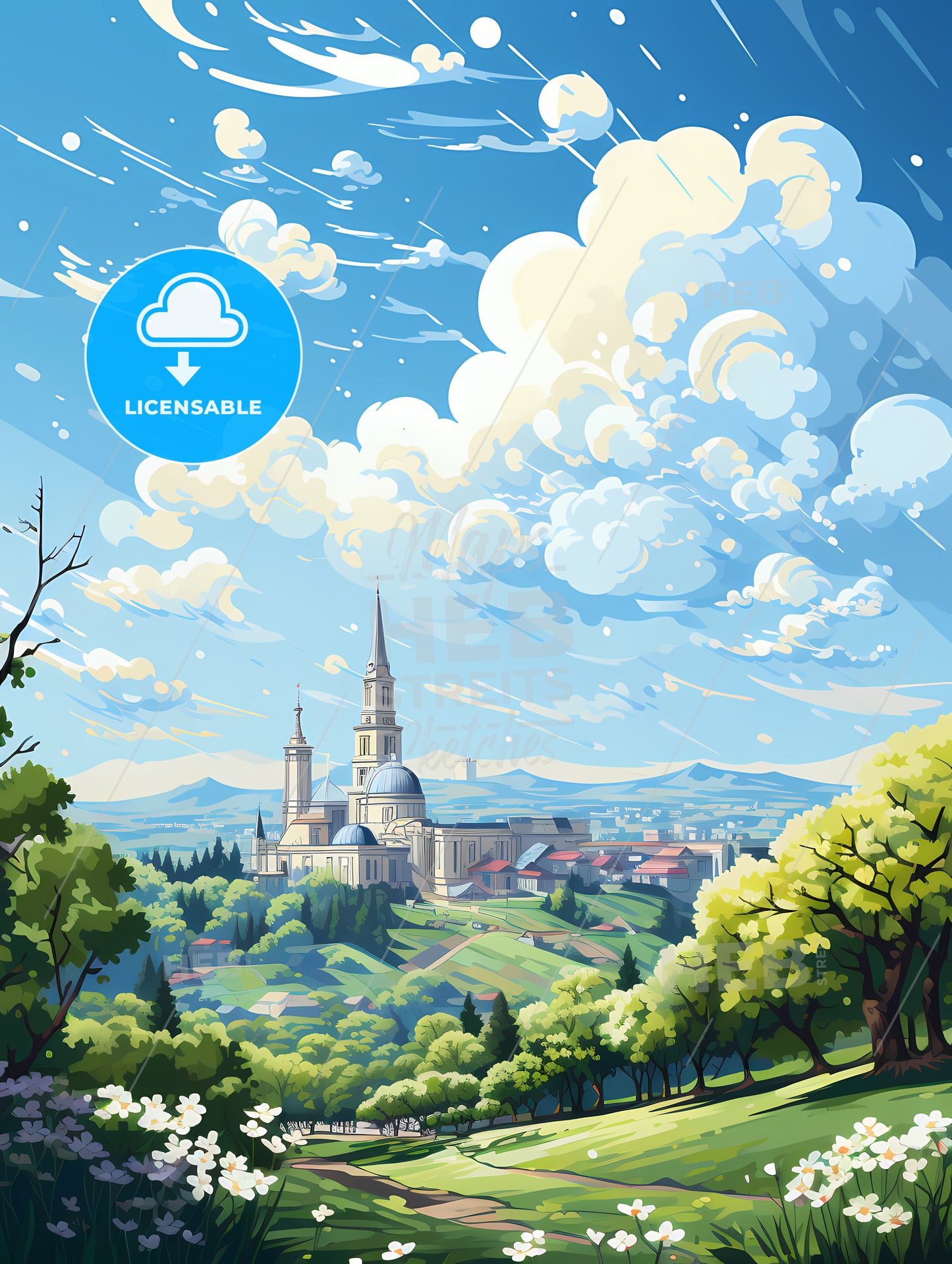 A Landscape With Trees And A Building