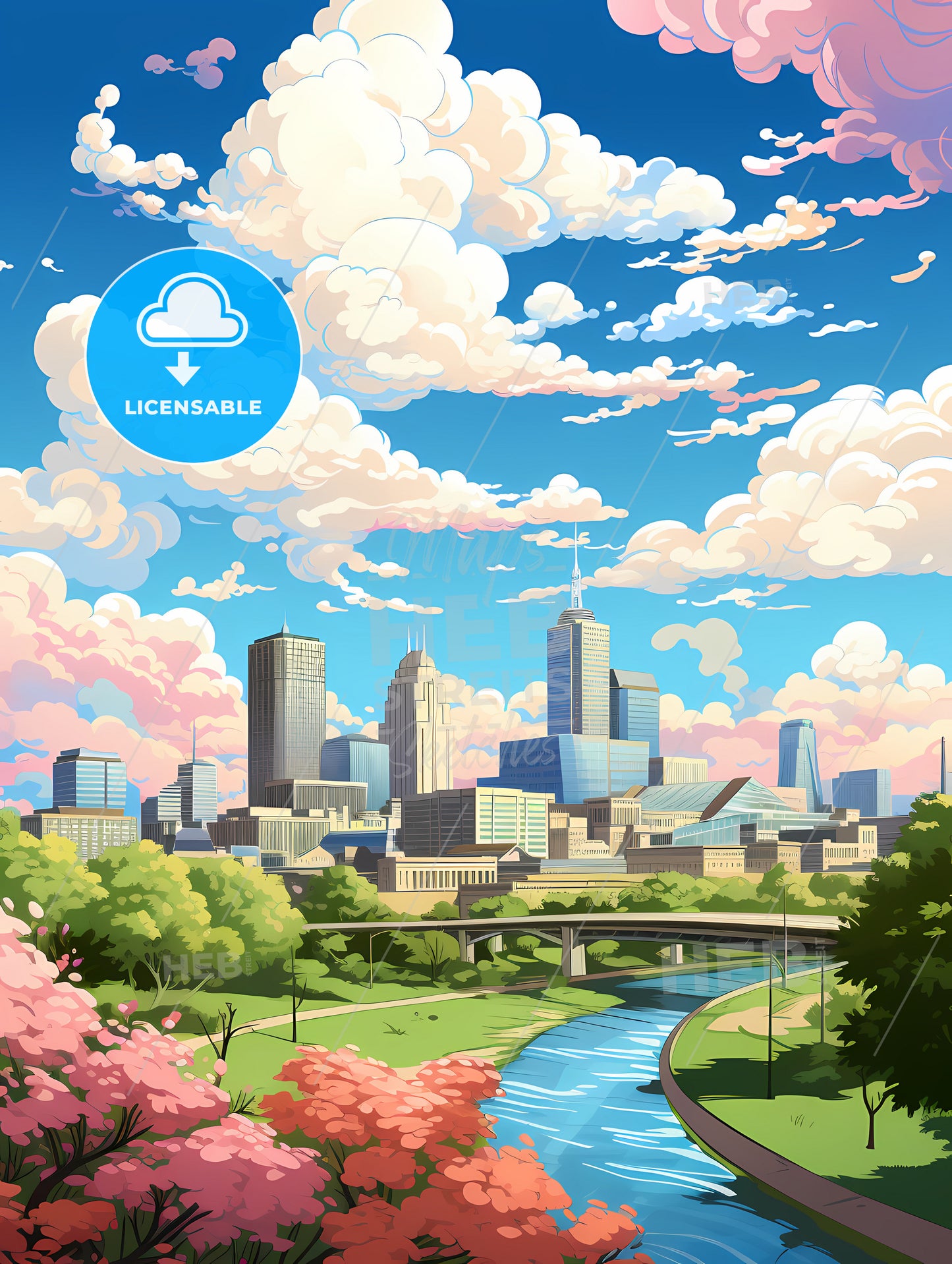 A City Landscape With A River And Trees