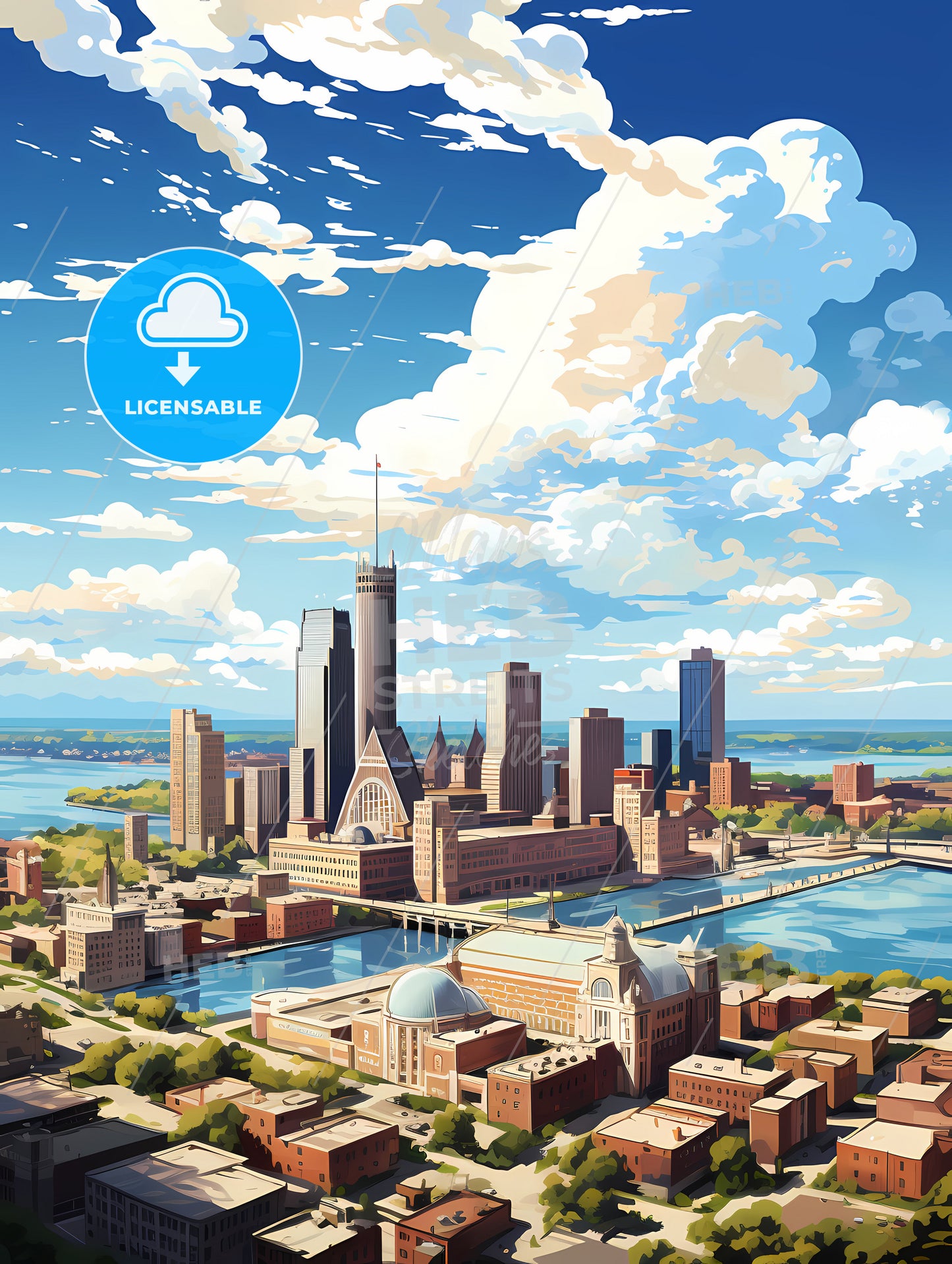 A City With A Body Of Water And Clouds