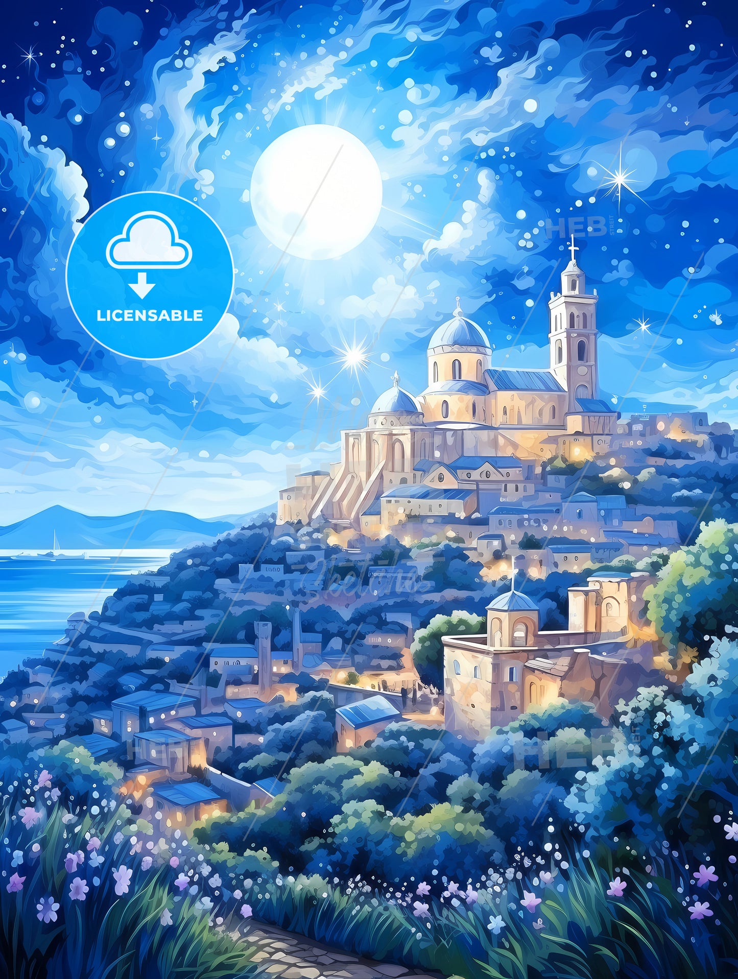 A Painting Of A City On A Hill