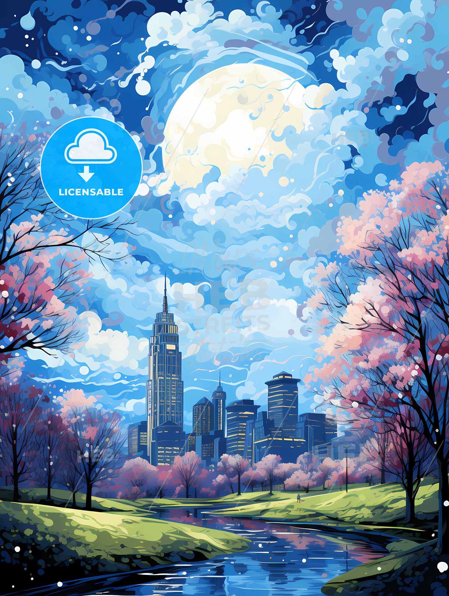 A Full Moon Over A City