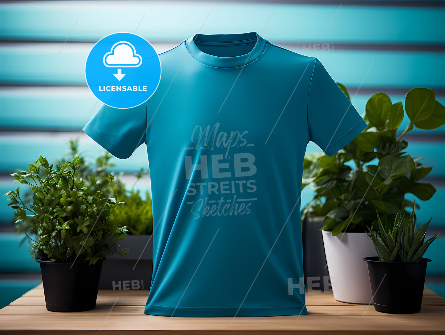 A Blue Shirt On A Table With Potted Plants