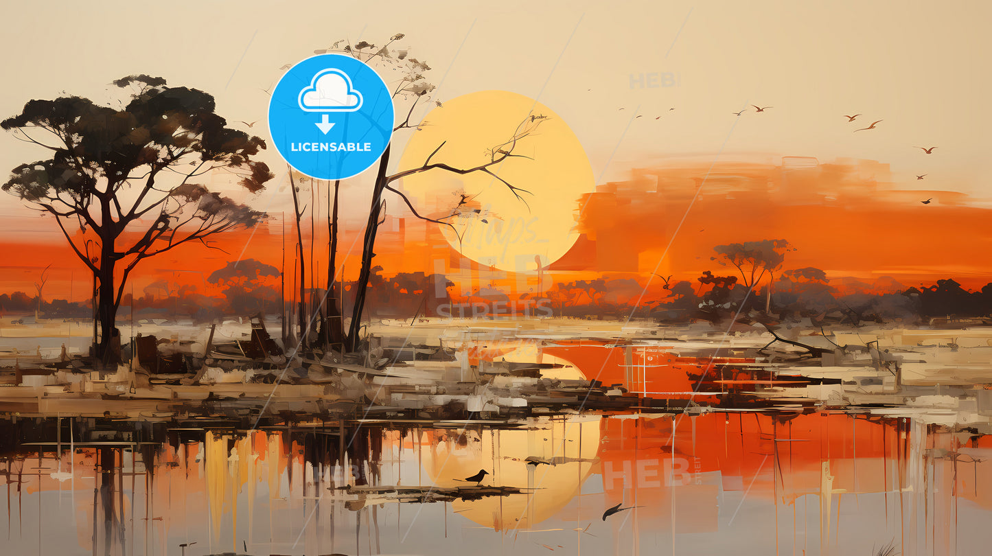 A Sunset Over A Lake