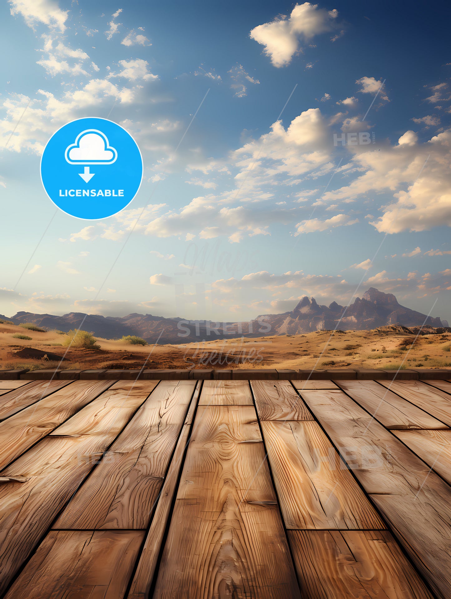 A Wooden Deck In A Desert