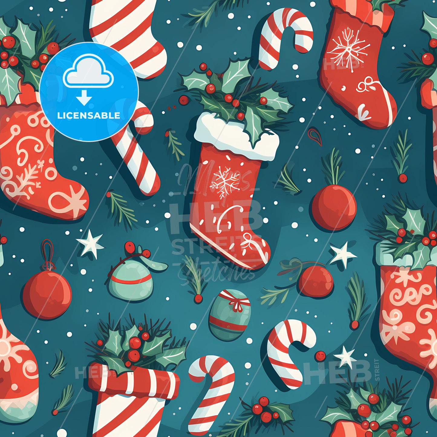 A Pattern Of Christmas Stockings And Candy Canes