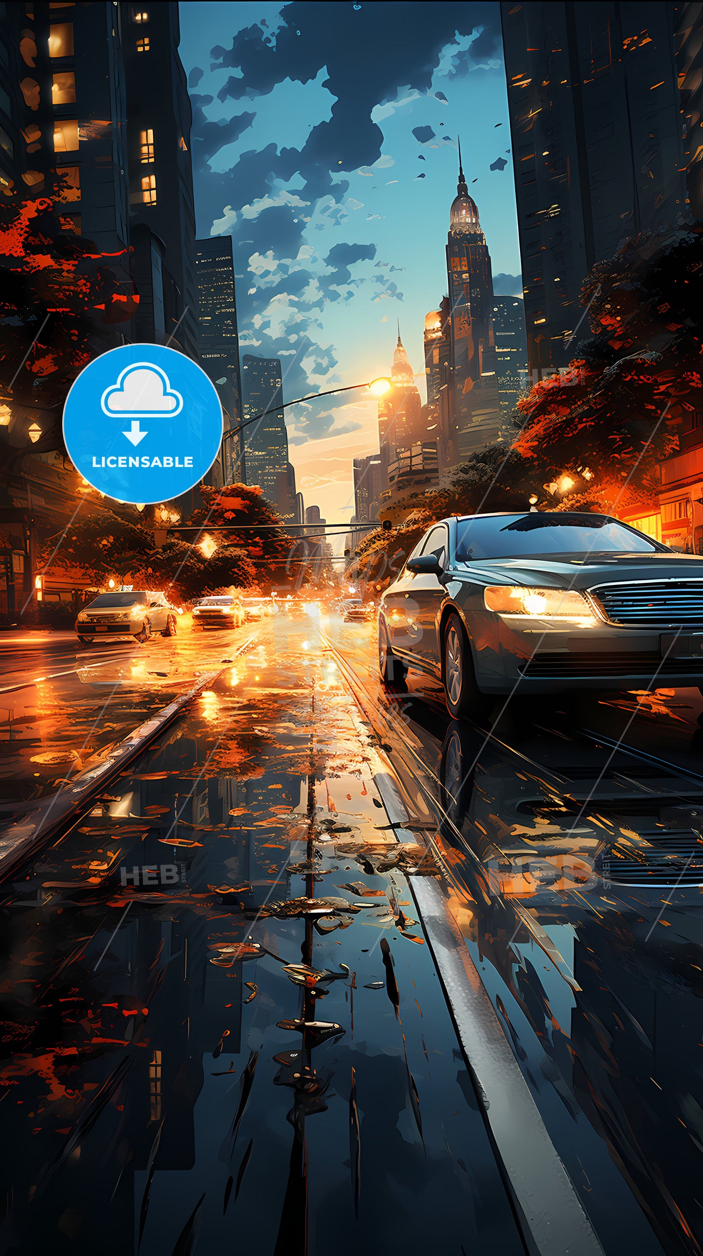 A Car Driving Down A Street In A City