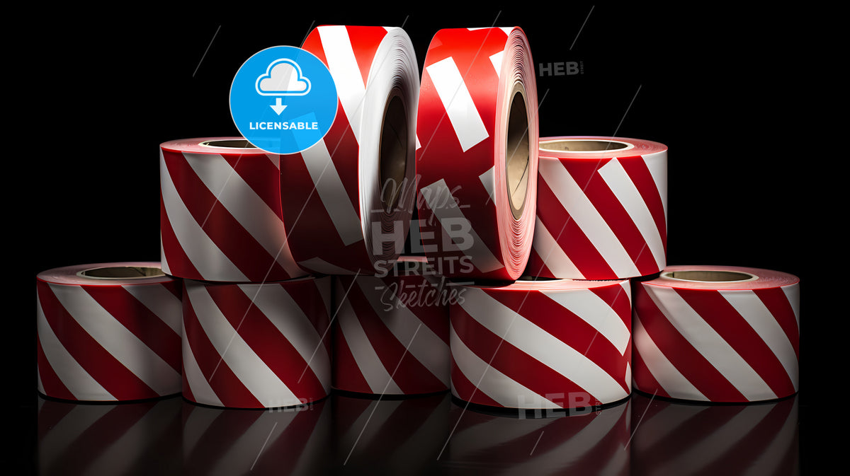 A Stack Of Red And White Tape Rolls