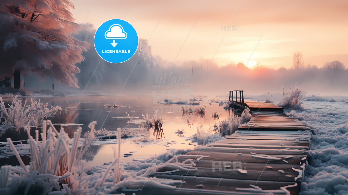 A Dock On A Lake With Snow On It