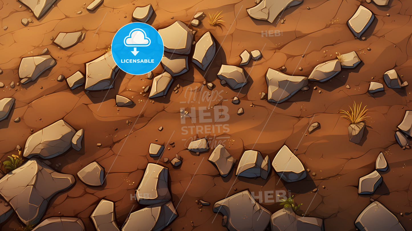 A Cartoon Of Rocks On A Dirt Surface