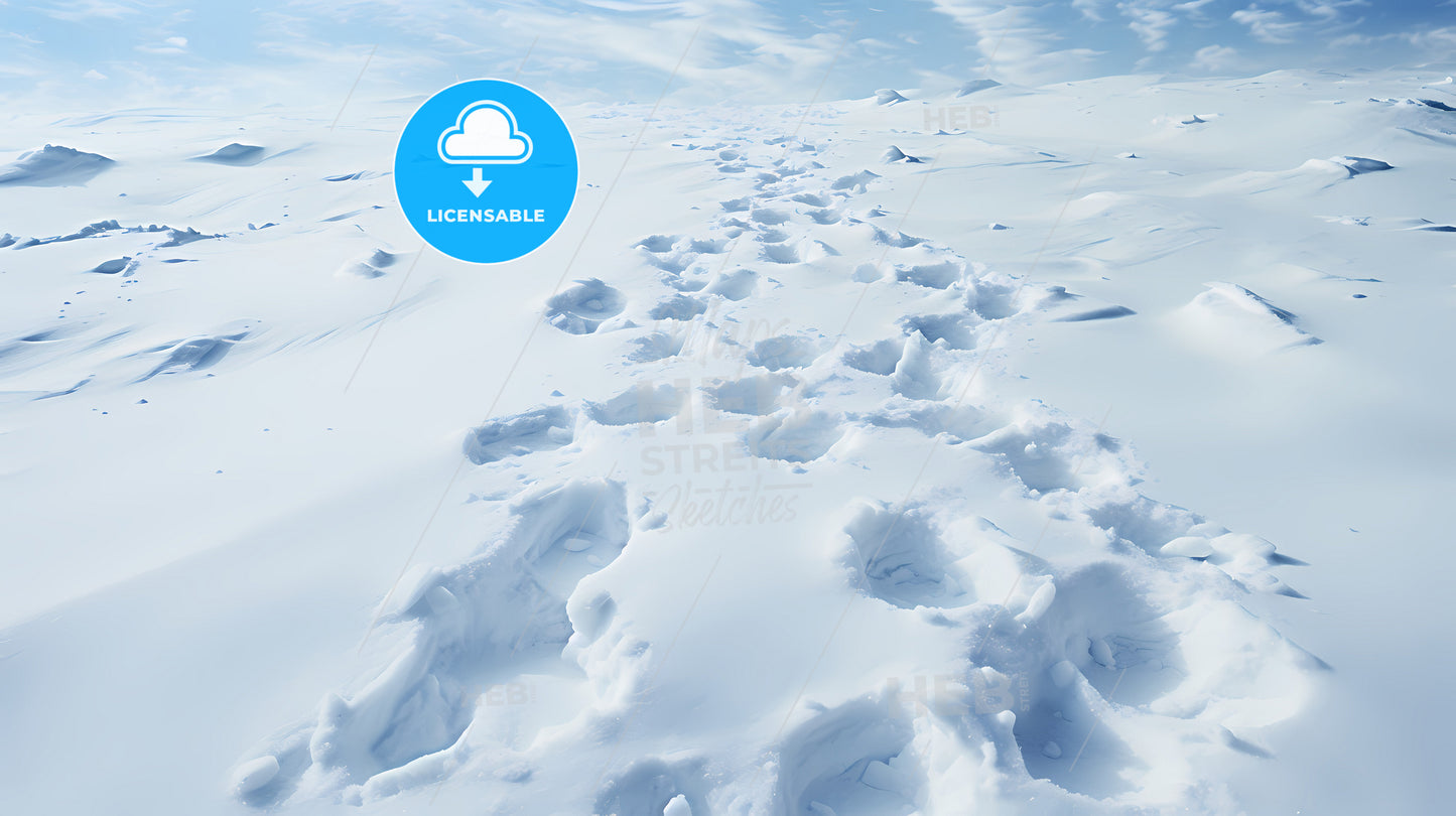 A Snow Covered Ground With Footprints