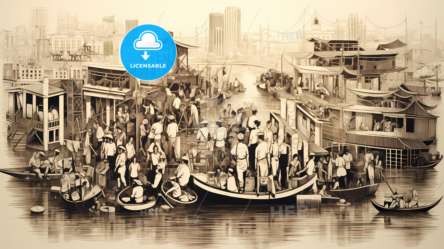 A Group Of People On Boats In A River