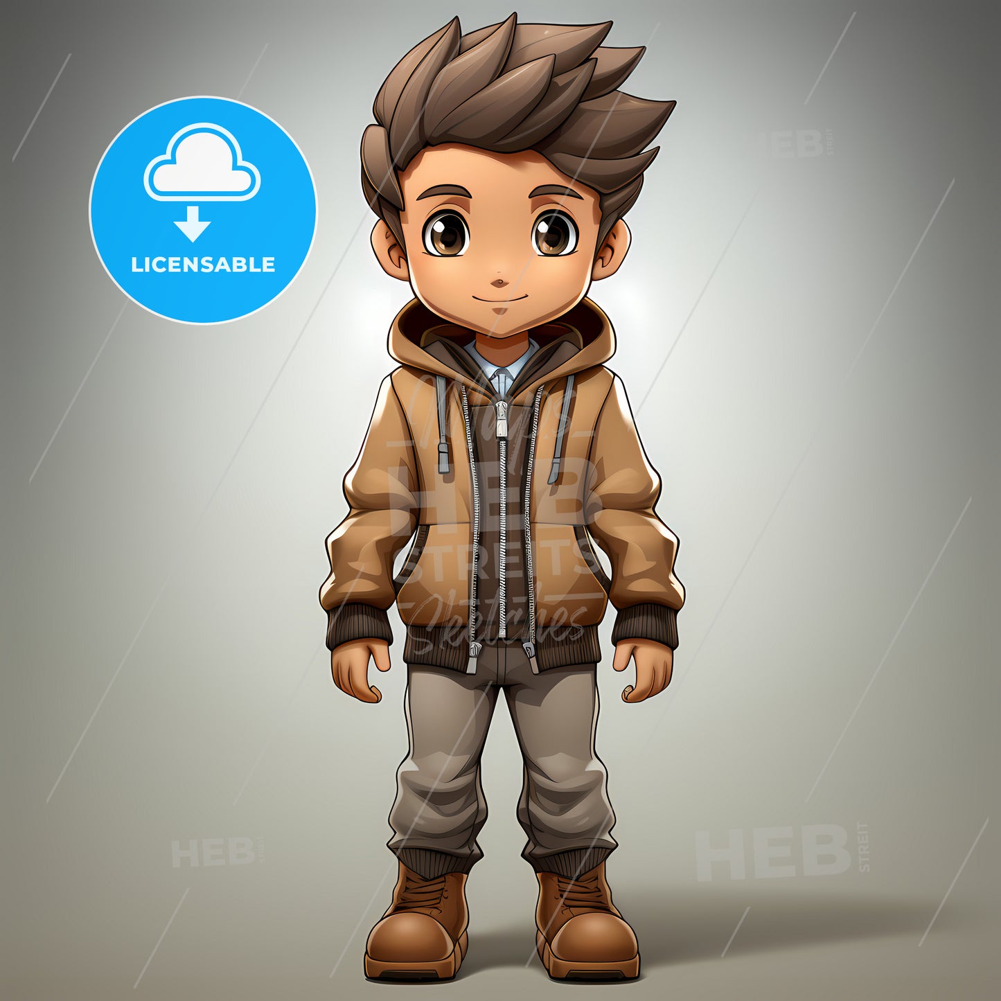 Cartoon Of A Boy In A Brown Jacket