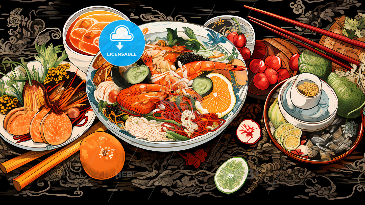 A Bowl Of Food With Shrimp And Vegetables