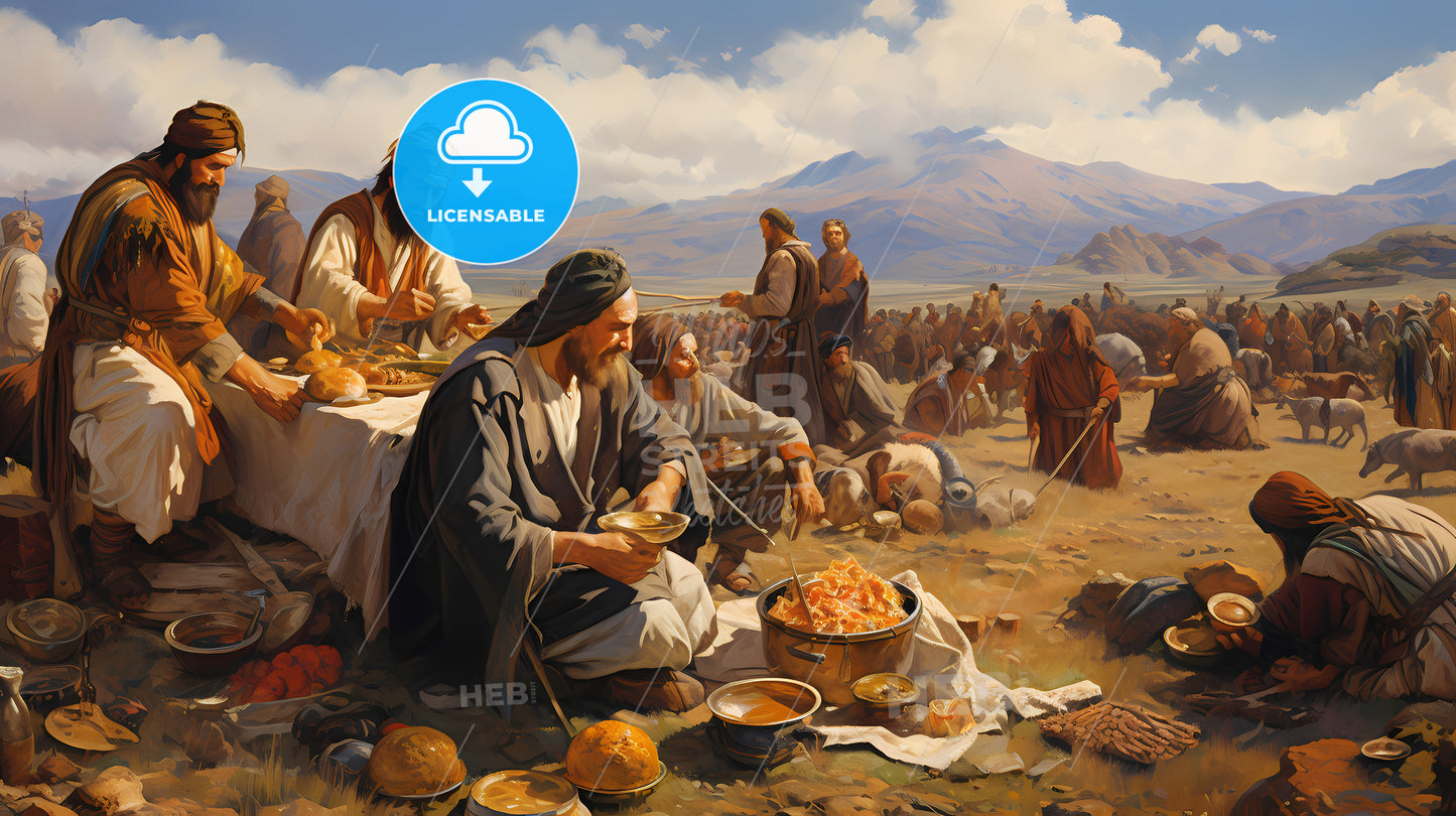 A Group Of Men Eating Food