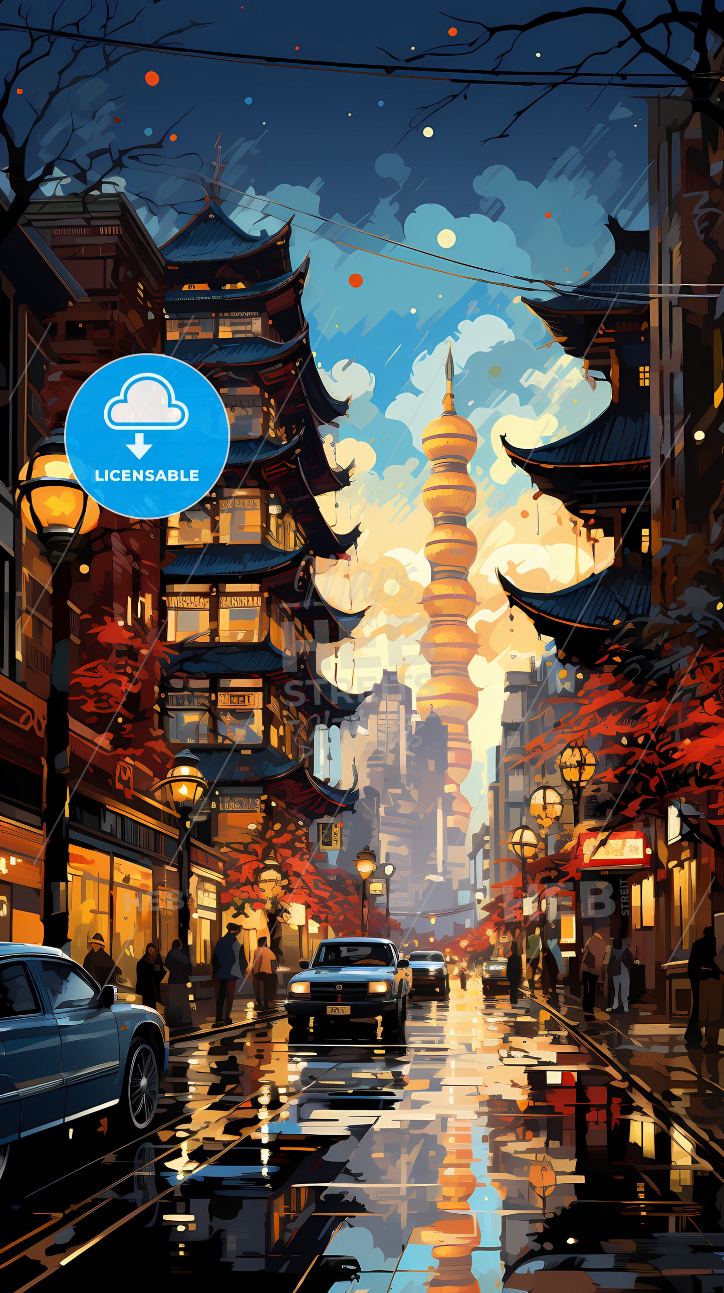 A Street With Buildings And Cars