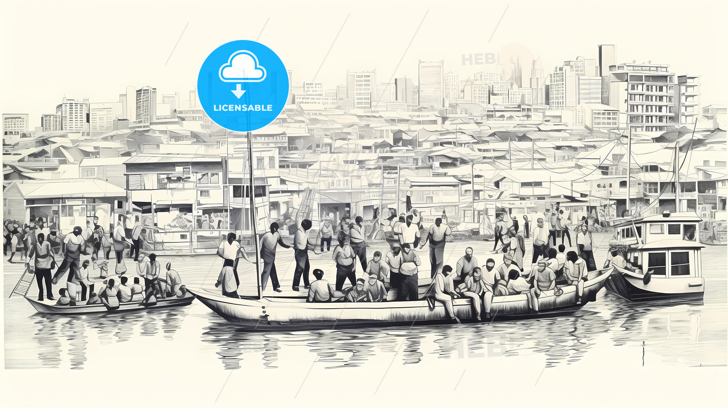 A Group Of People On A Boat In A City