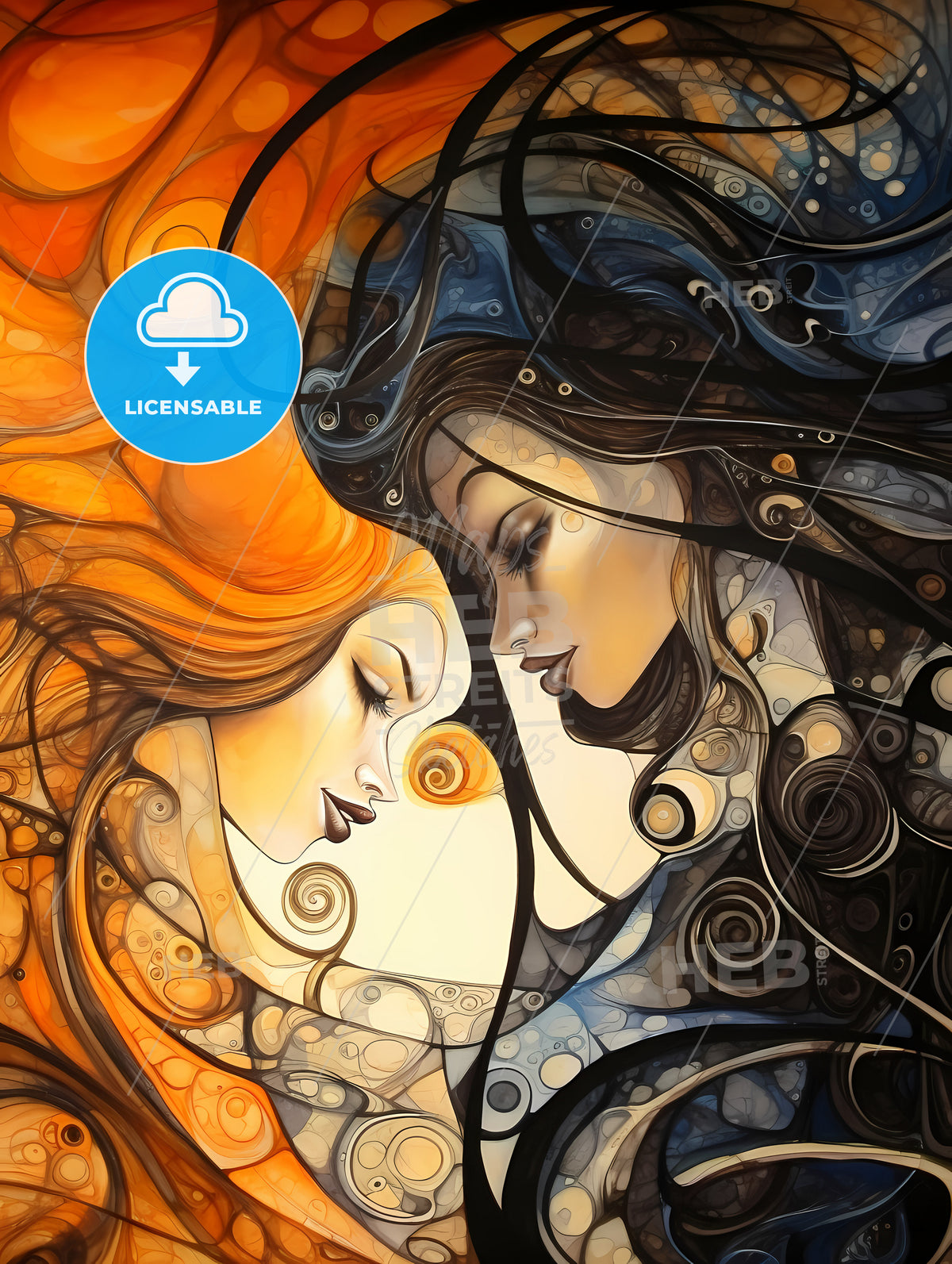 A Painting Of Two Women With Long Hair