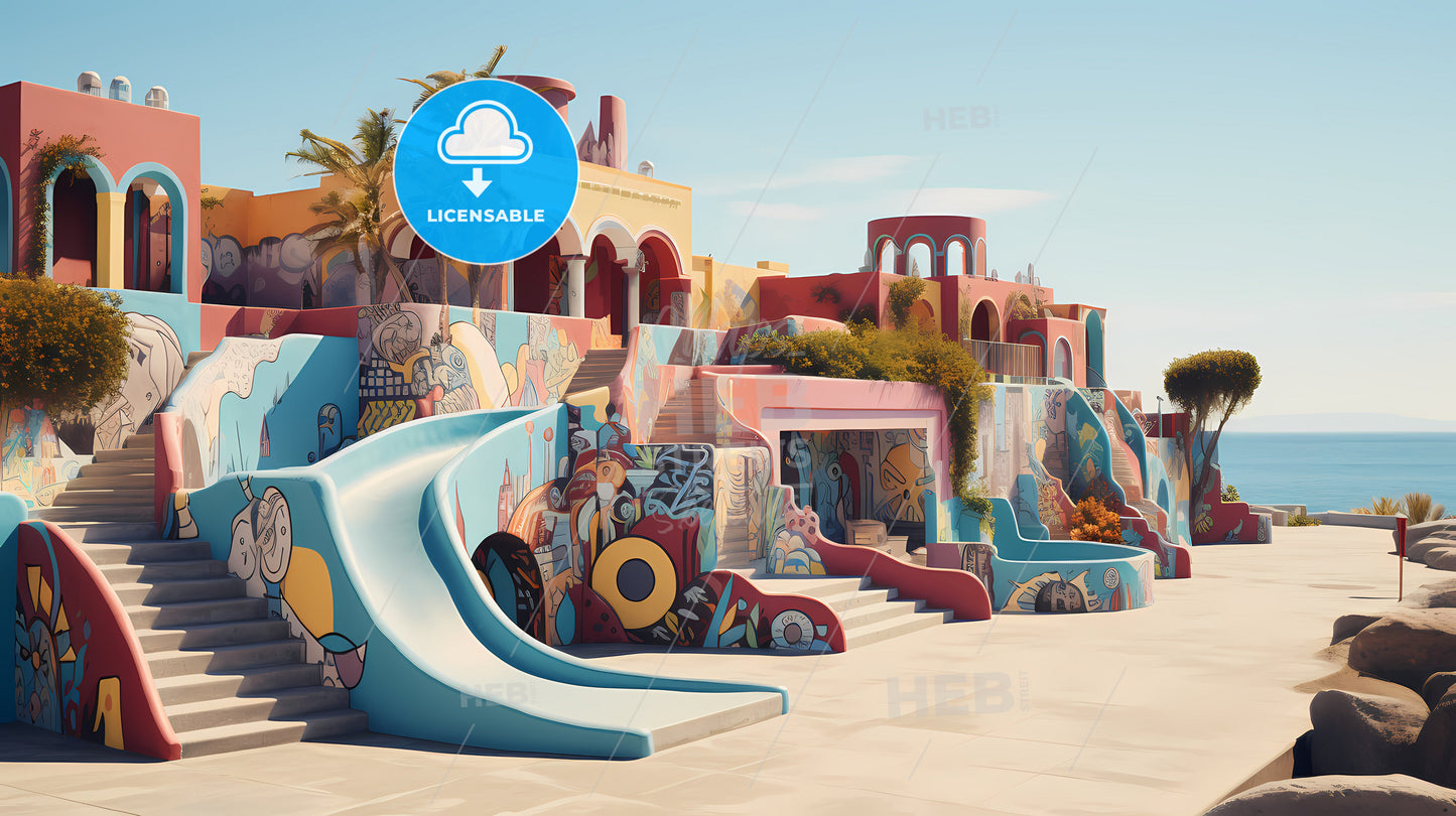 A Colorful Playground With A Slide