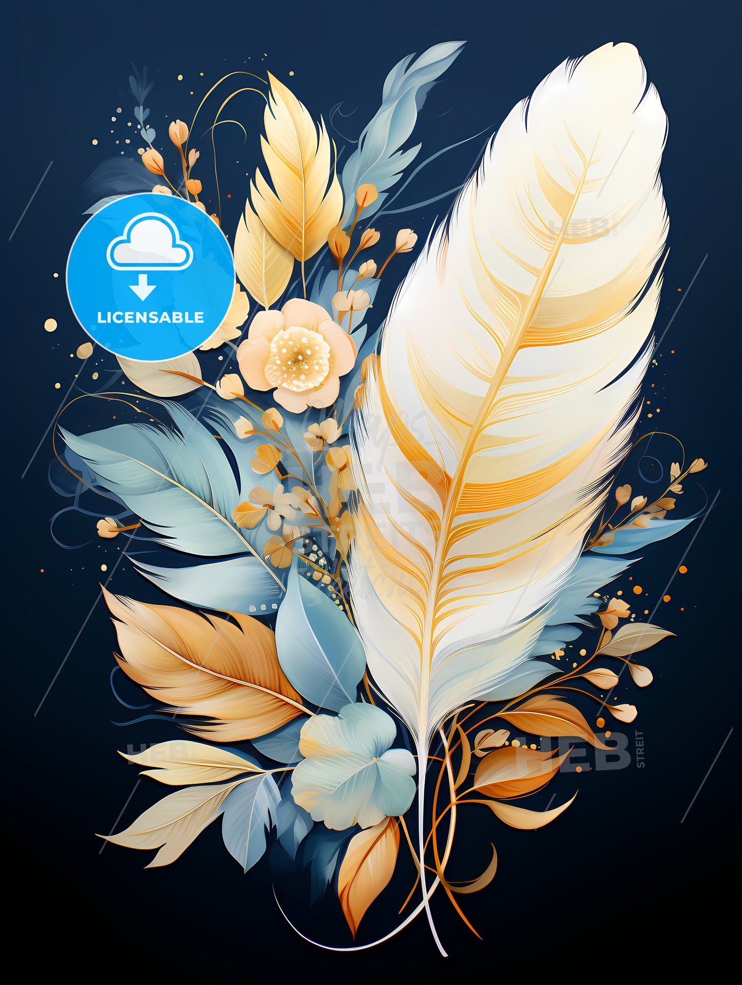 A Colorful Feather With Flowers